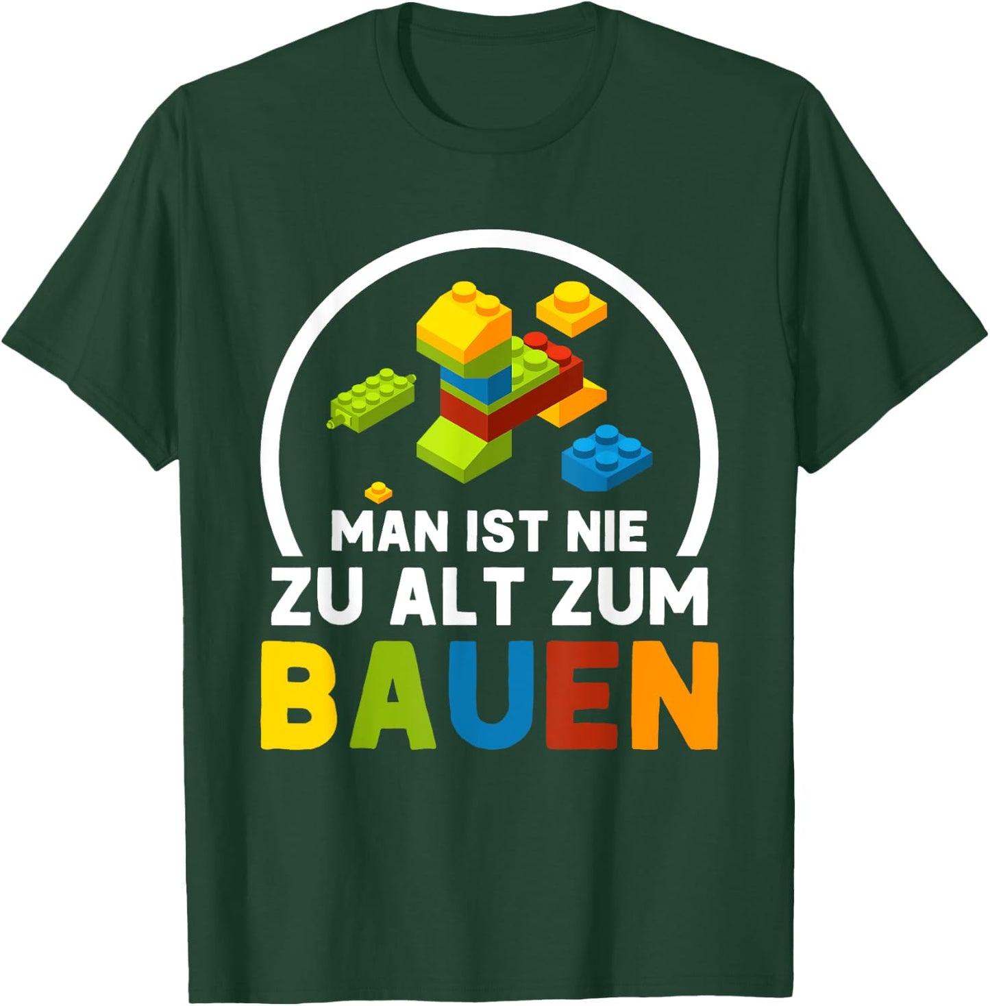 with German Text "Man Ist Nie Zu Alt Zum Bauen Klemmbaustein Bauen, black T-Shirt - T-Shirt | Forest
