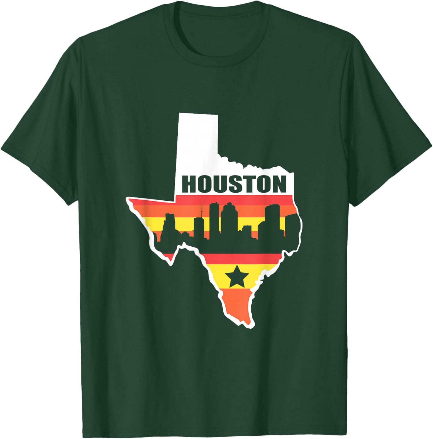 Houston Texas Vintage State Flag Houston Skyline T-Shirt - T-Shirt | Forest