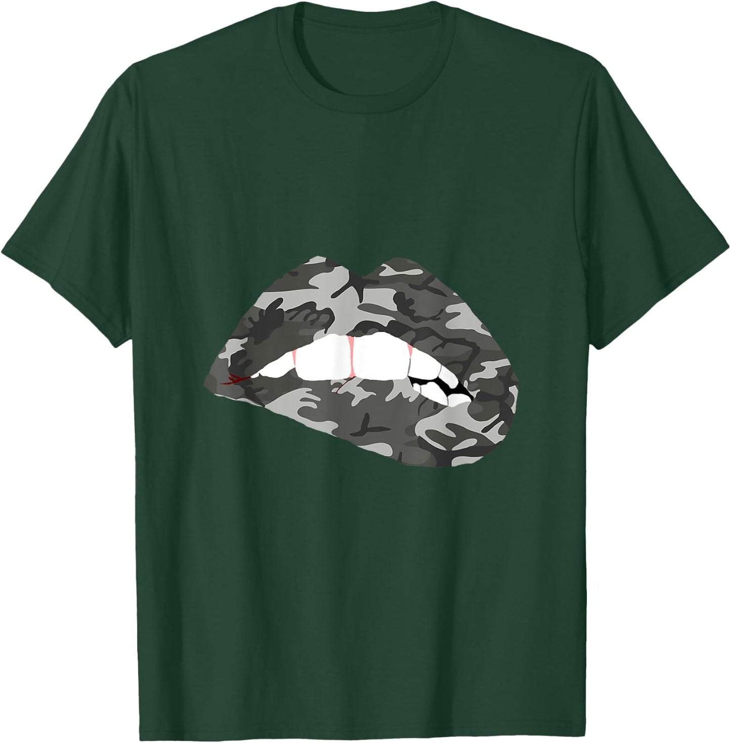 Camo Lips Mouth Camouflage Military Soldier Kissing T-Shirt - T-Shirt | Forest