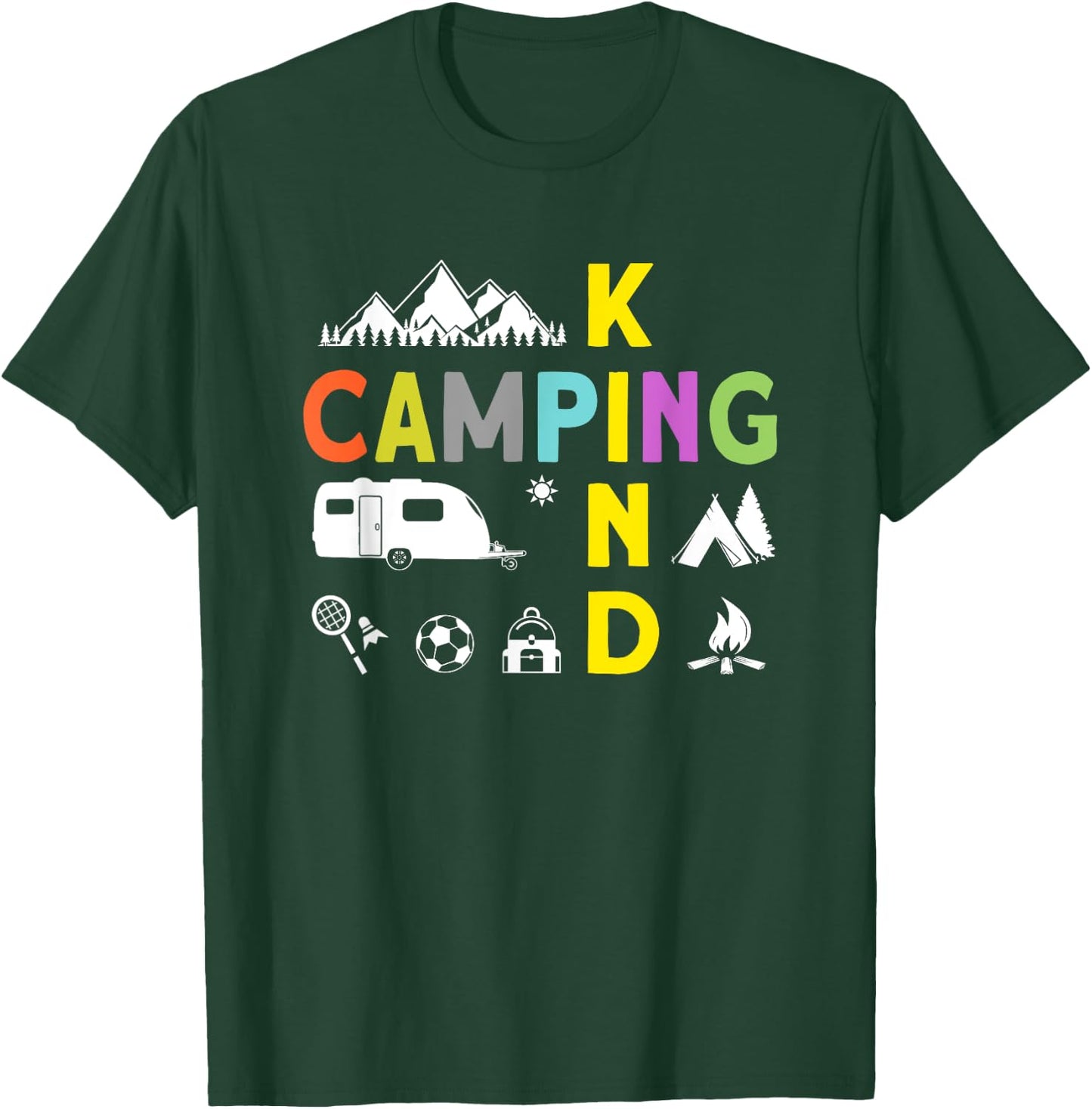 Camping Kinder Zubehör Wohnwagen Junge Mädchen Camping Kind Schwarz Klein -Kinder Camping-themed Kinder mit kurzen Ärmeln Kurzarm Camping T-Shirt - T-Shirt | Forest