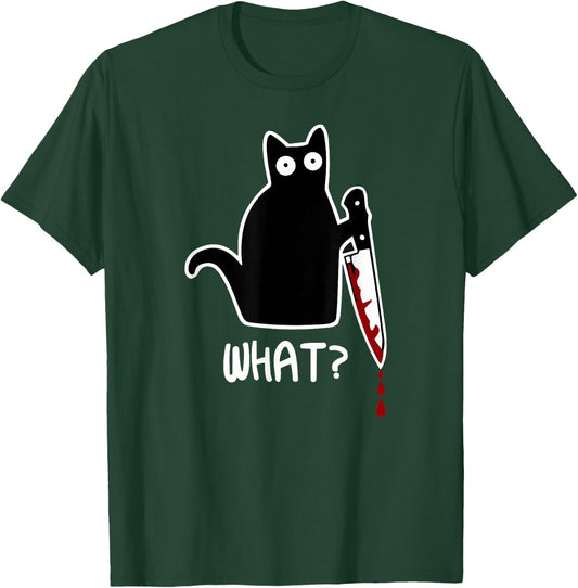 Funny Black What Cat - Murderous Kitty Cat with Knife Women T-Shirt - T-Shirt | Forest