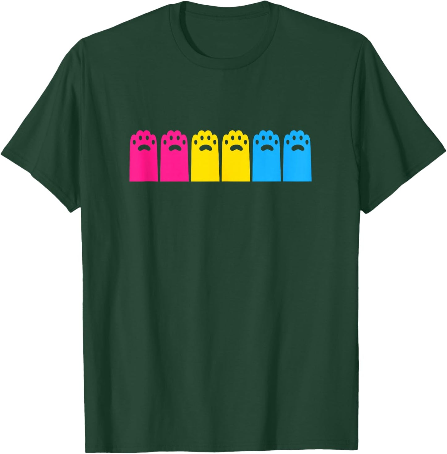 Pansexual Pride Cat Paws LGBTQ Pan Flag Colors Minimalist T-Shirt - T-Shirt | Forest