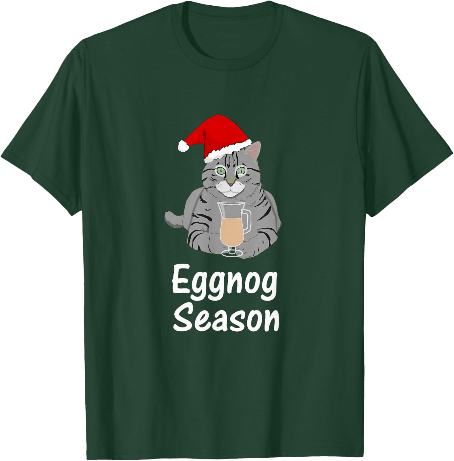Eggnog Time, Fun Cat Christmas Gift T Shirt, Dk T-Shirt - T-Shirt | Forest
