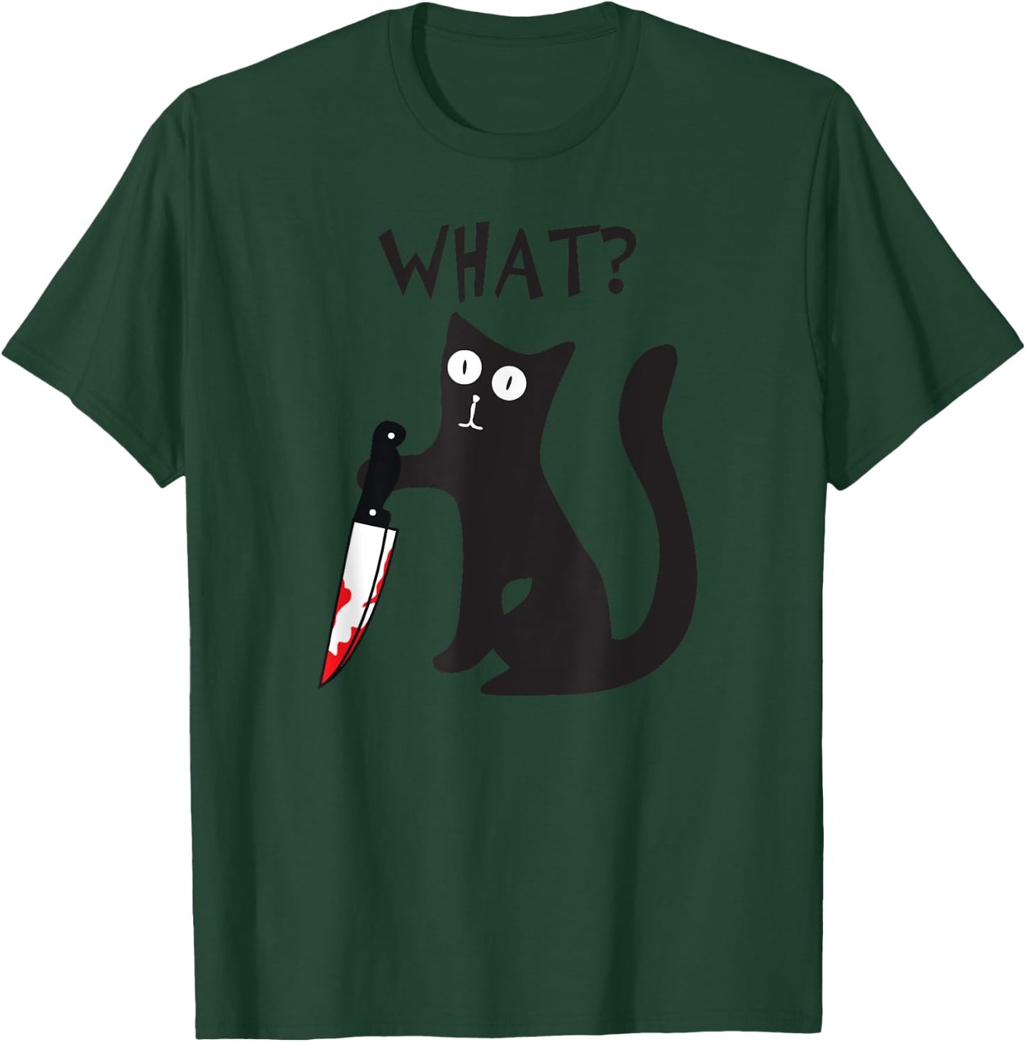 Cat What? Funny Black Cat Murderous Cat With Knife Halloween T-Shirt - T-Shirt | Forest