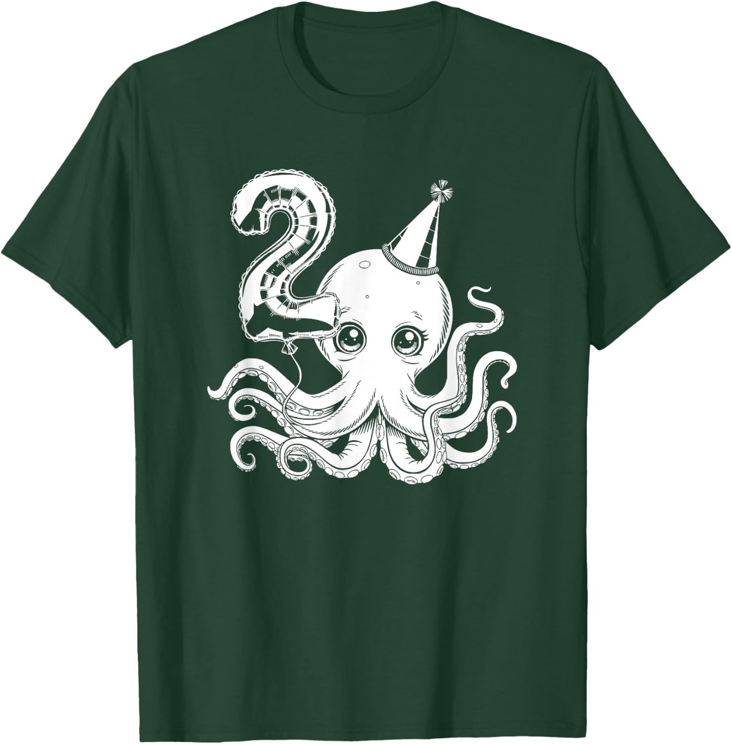 Cute Octopus With Balloon 2nd Birthday Design For Kids T-Shirt - T-Shirt | Forest