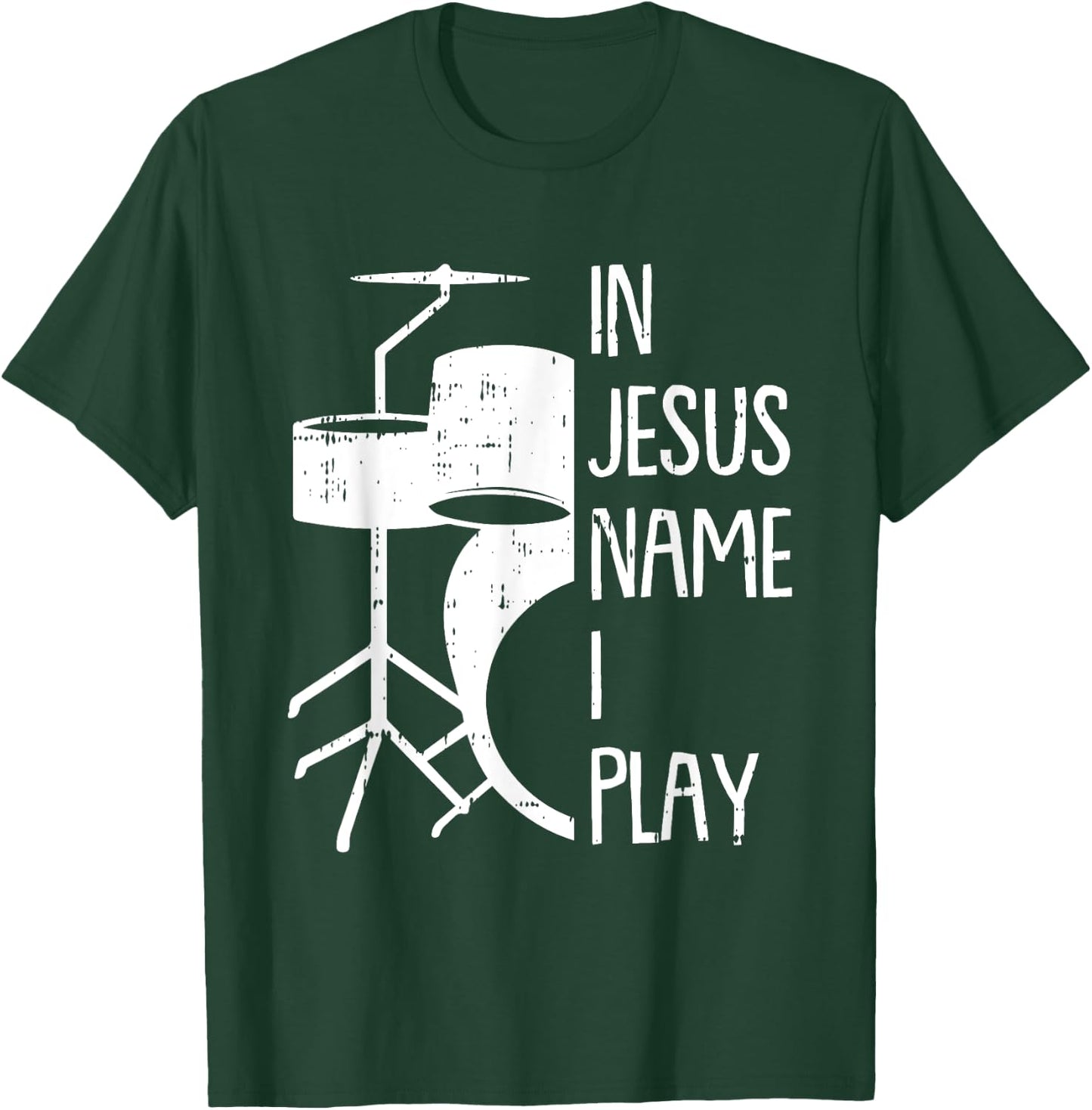In Jesus Name Christmas Cool I Play Drum Christian Drummer T-Shirt - T-Shirt | Forest