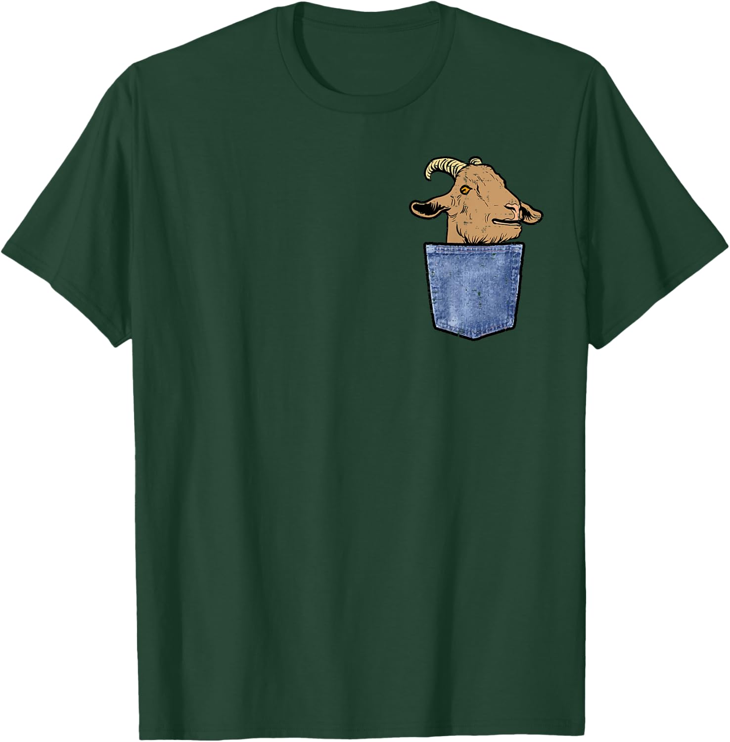 Goat Shirts Farm Animal Men Women Kids Goat Face Peeking Pocket Funny Farmer -Adults, -Kids Black Short Sleeve T-Shirt - T-Shirt | Forest
