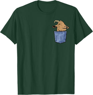 Goat Shirts Farm Animal Men Women Kids Goat Face Peeking Pocket Funny Farmer -Adults, -Kids Black Short Sleeve T-Shirt - T-Shirt | Forest