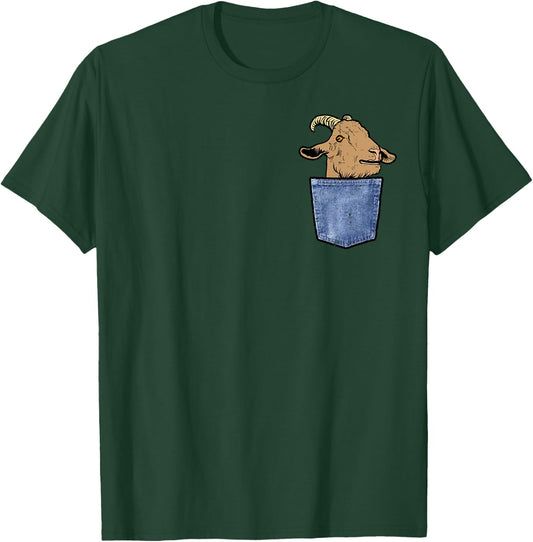 Goat Shirts Farm Animal Men Women Kids Goat Face Peeking Pocket Funny Farmer -Adults, -Kids Black Short Sleeve T-Shirt - T-Shirt | Forest