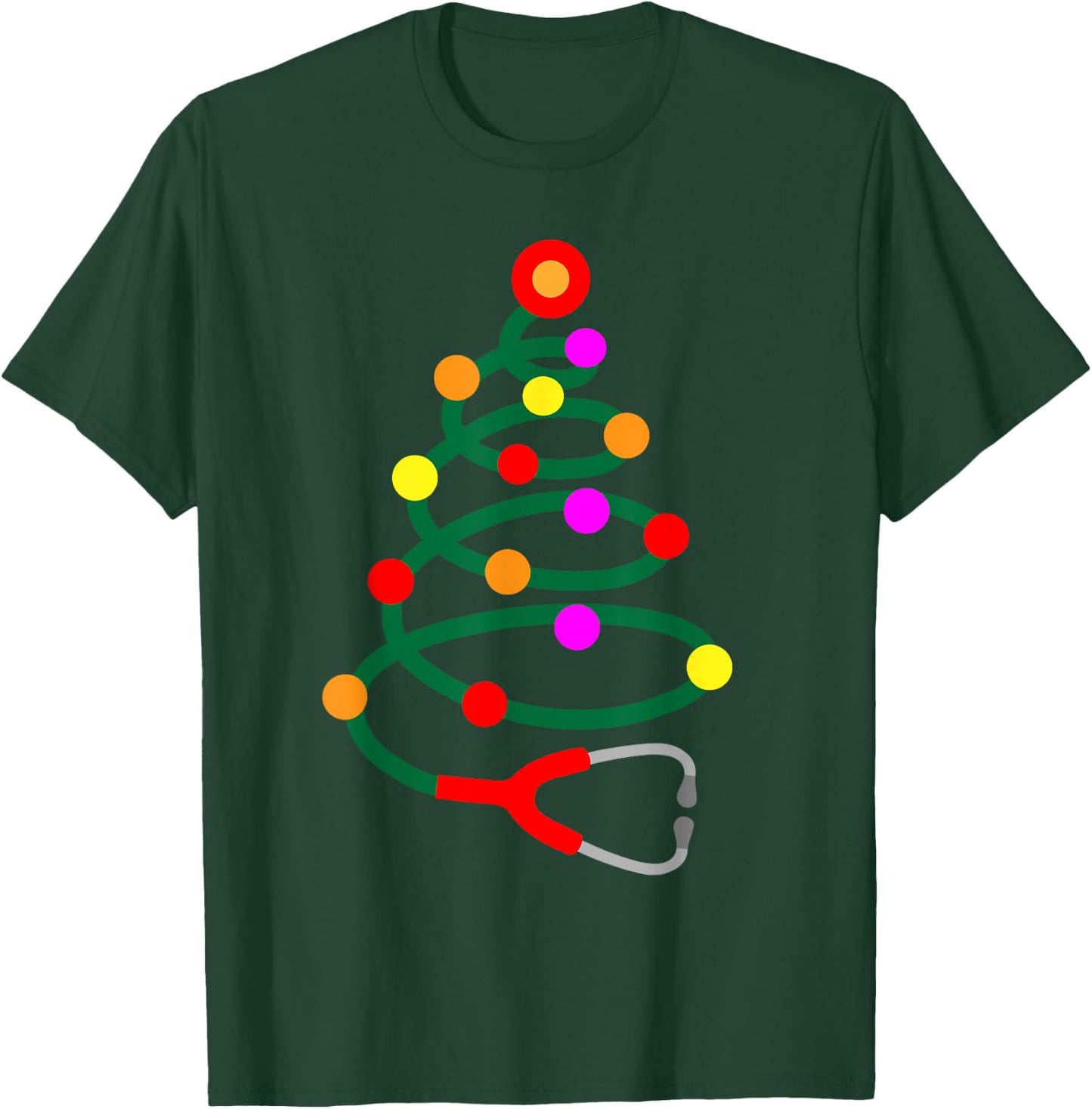 Nurse Christmas Tree Stethoscope Nurses Xmas Scrub Top T-Shirt - T-Shirt | Forest