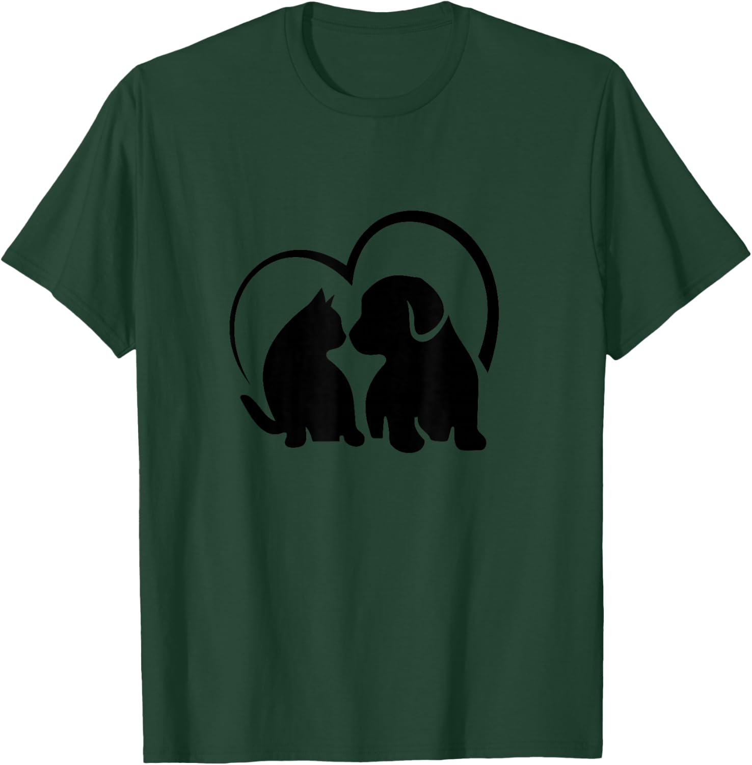 Cat and Dog with Heart Pattern , grey, S T-Shirt - T-Shirt | Forest