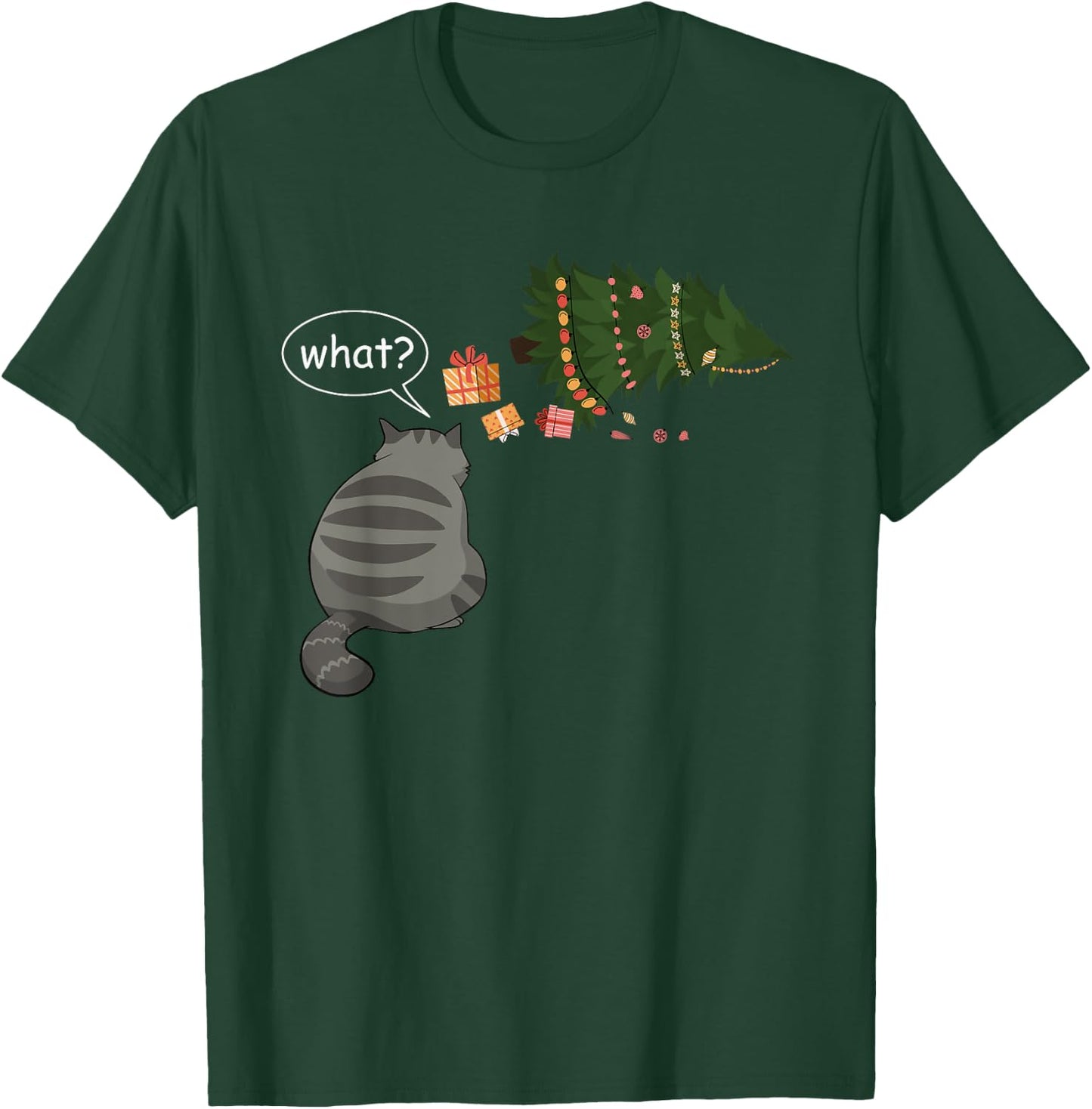Funny Gray Cat Pushing Christmas Tree Over Cat What? T-Shirt - T-Shirt | Forest