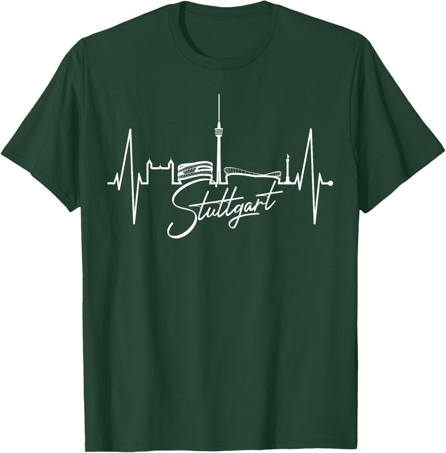 Stuttgart Skyline Heartbeat Fan Heart Love I Love Stuttgart , black T-Shirt - T-Shirt | Forest