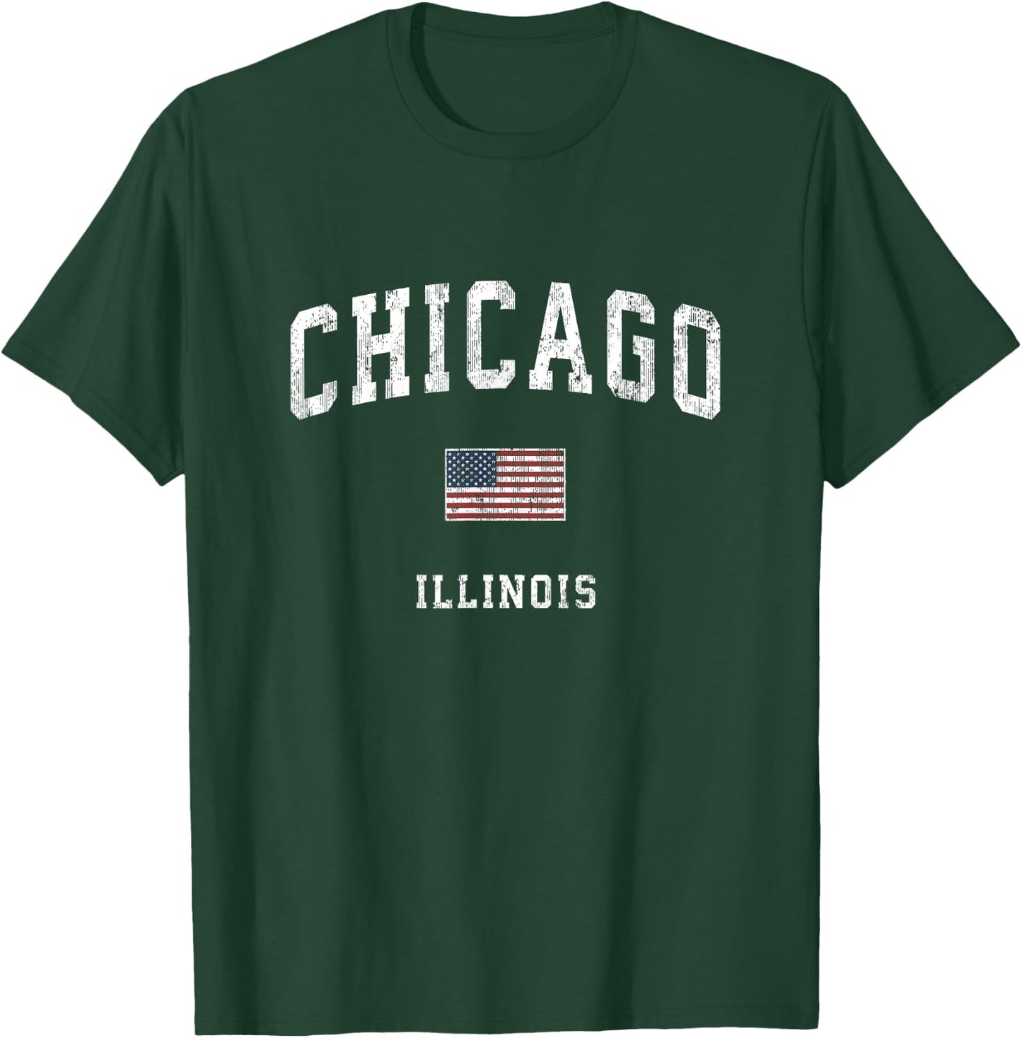 Chicago Illinois IL Vintage American Flag Sports Design Women Kids Men T-Shirt - T-Shirt | Forest