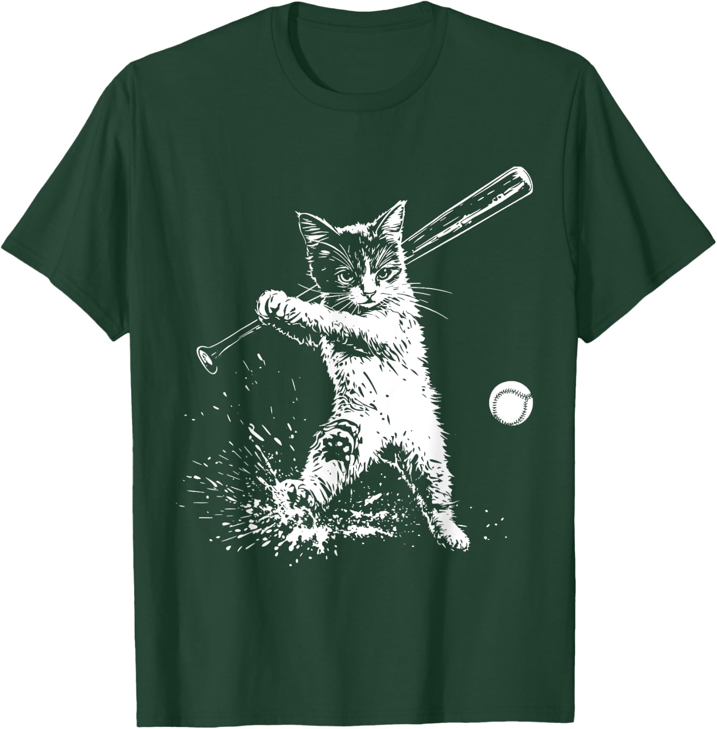 Funny Cat Baseball Graphic Women Kids T-Shirt - T-Shirt | Forest