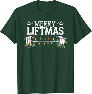 Merry Liftmas Weightlifter Fitness T-Shirt - T-Shirt | Forest