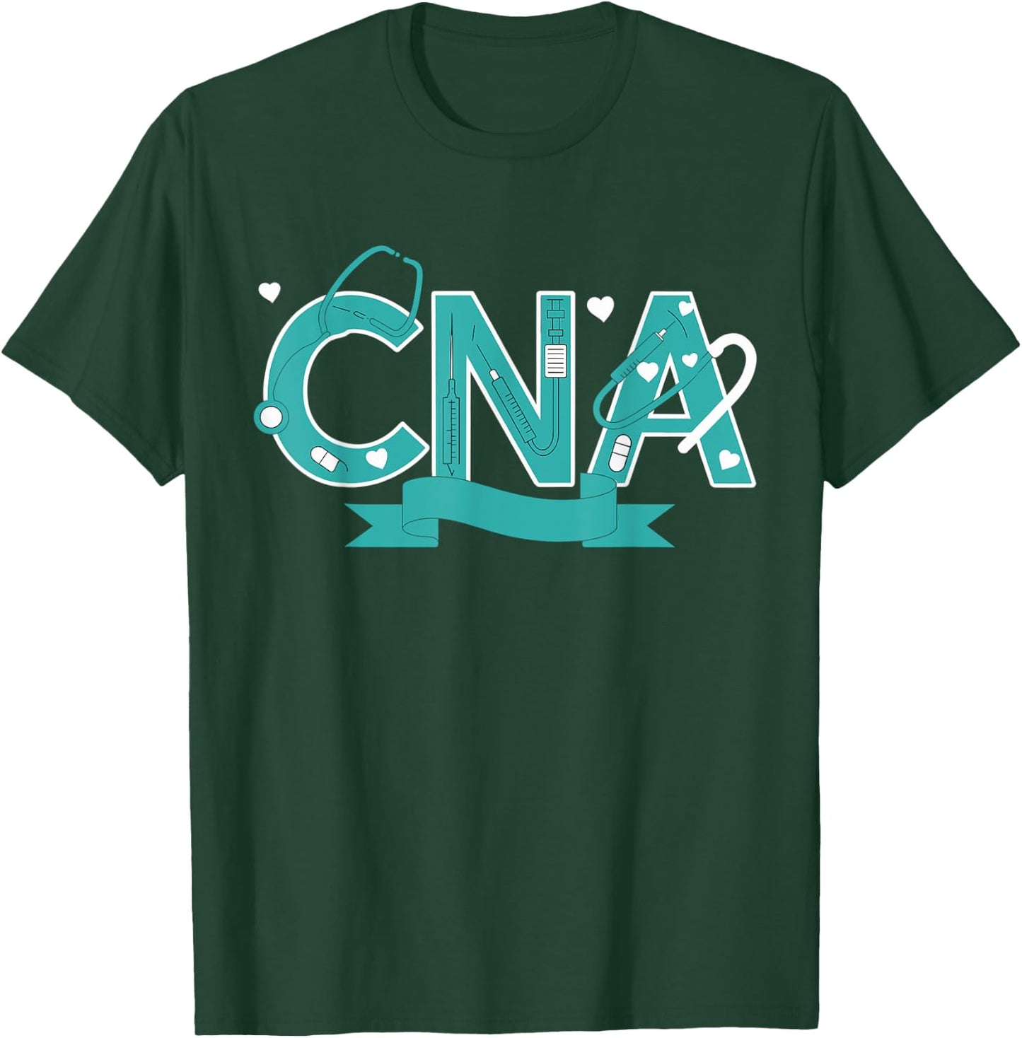 Cna Heart Stethoscope Teal Ribbon Cervical Cancer Awareness T-Shirt - T-Shirt | Forest