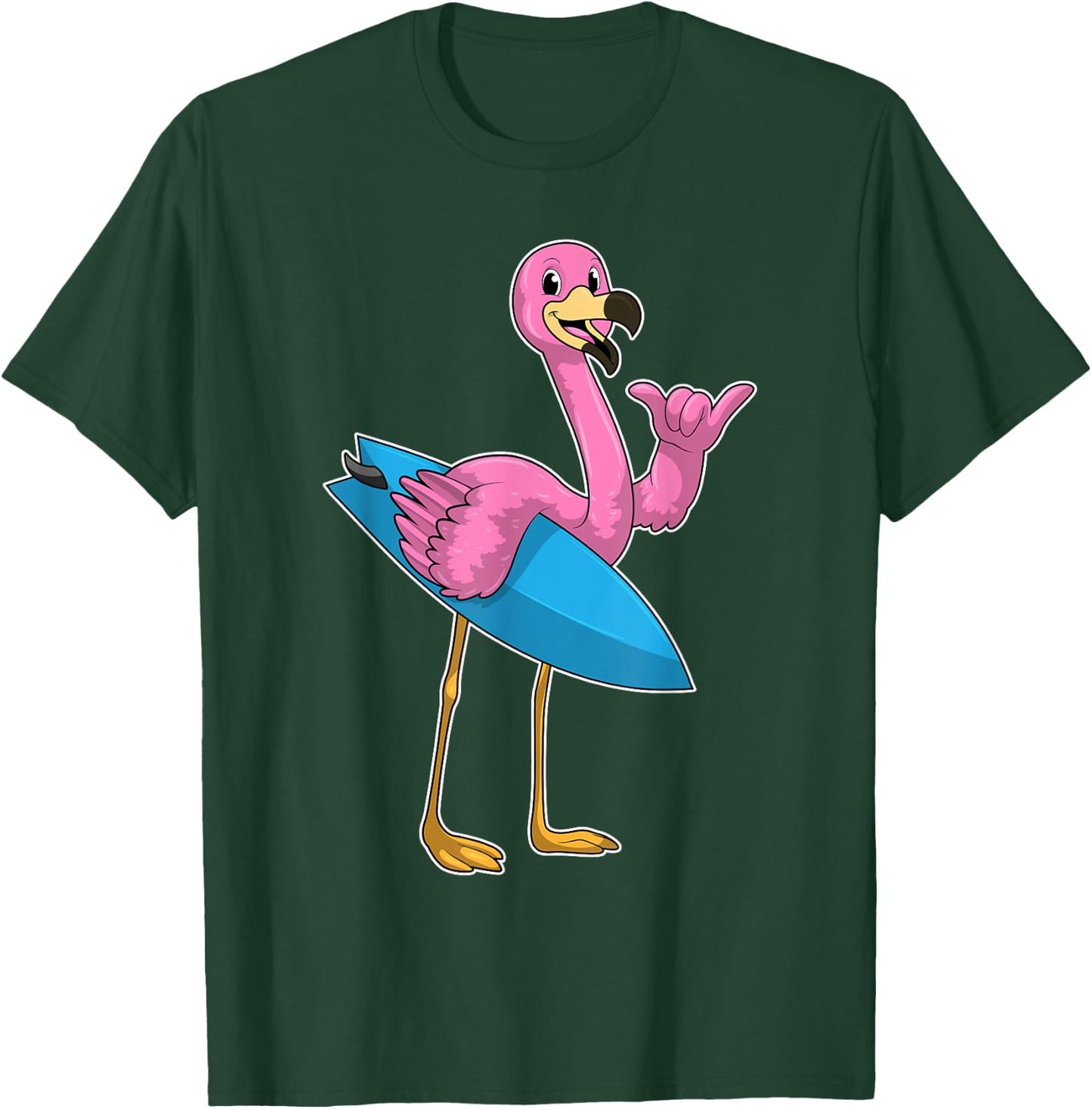 Flamingo Surfing Surfboard Summer T-Shirt - T-Shirt | Forest