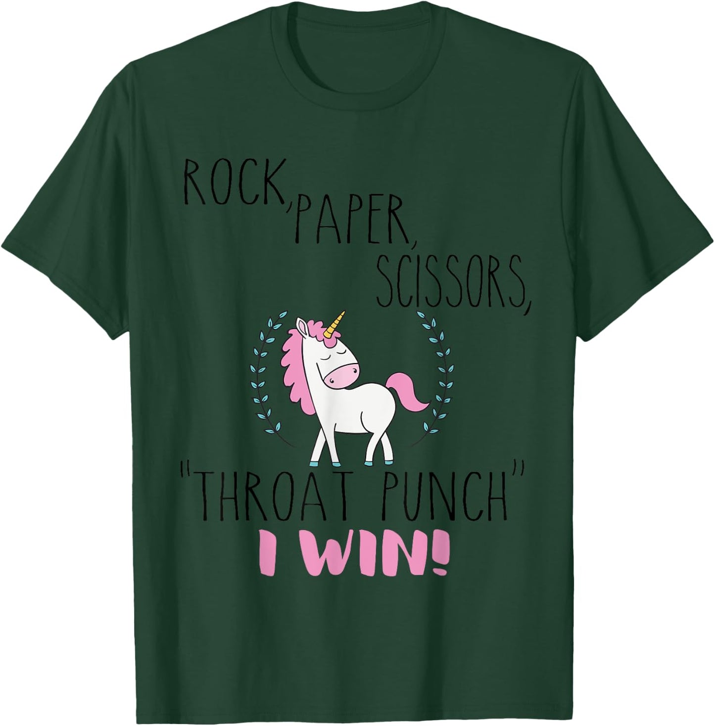 Funny Unicorn Rock Paper Scissors Throat Punch I Win T-Shirt - T-Shirt | Forest