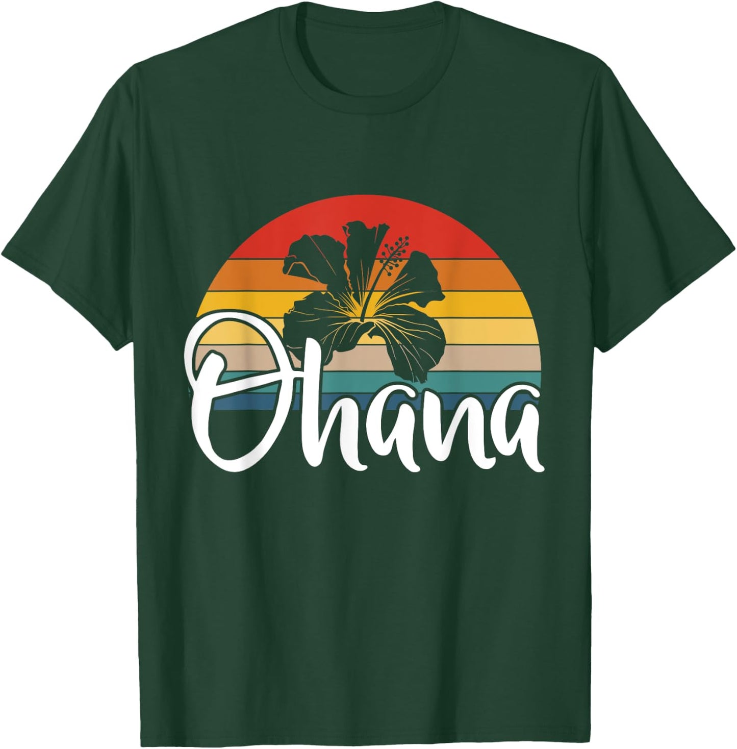 Ohana Hawaii Hibiscus Flower 70s Retro Family Holiday T-Shirt - T-Shirt | Forest
