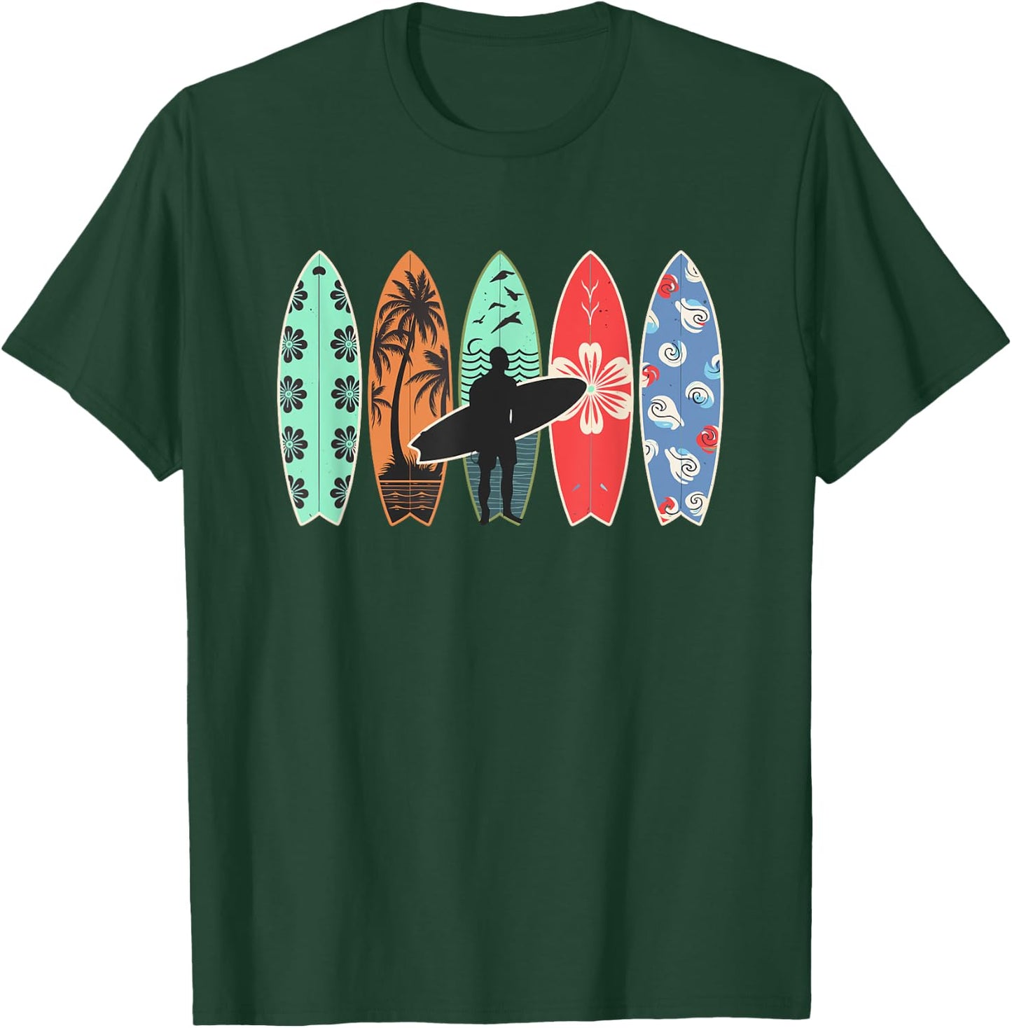 Surfboard Hawaii for Boys and Men , Black, S T-Shirt - T-Shirt | Forest