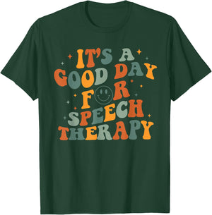 Retro Groovy It's A Good Day For Speech Therapy Smile Face T-Shirt - T-Shirt | Forest