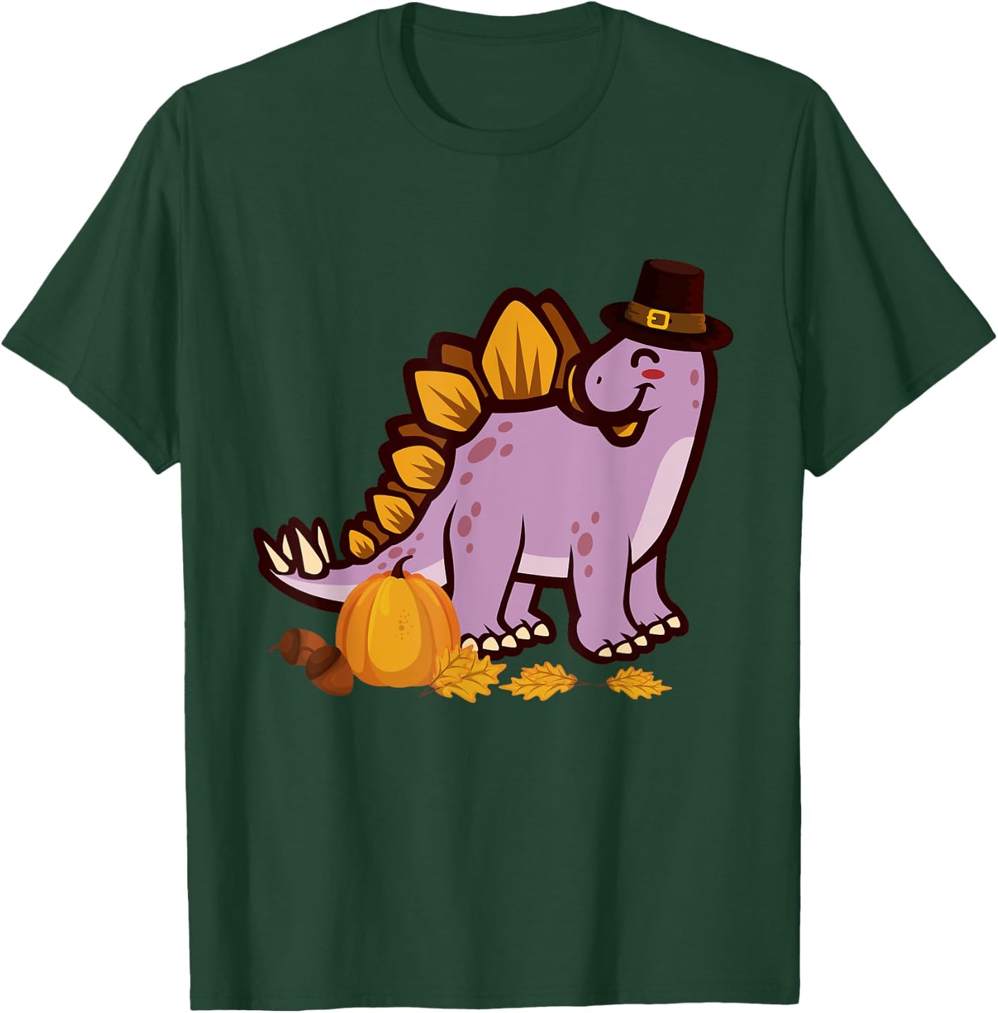 Happy Thanksgiving Holiday Cute Stegosaurus Dinosaur T-Shirt - T-Shirt | Forest