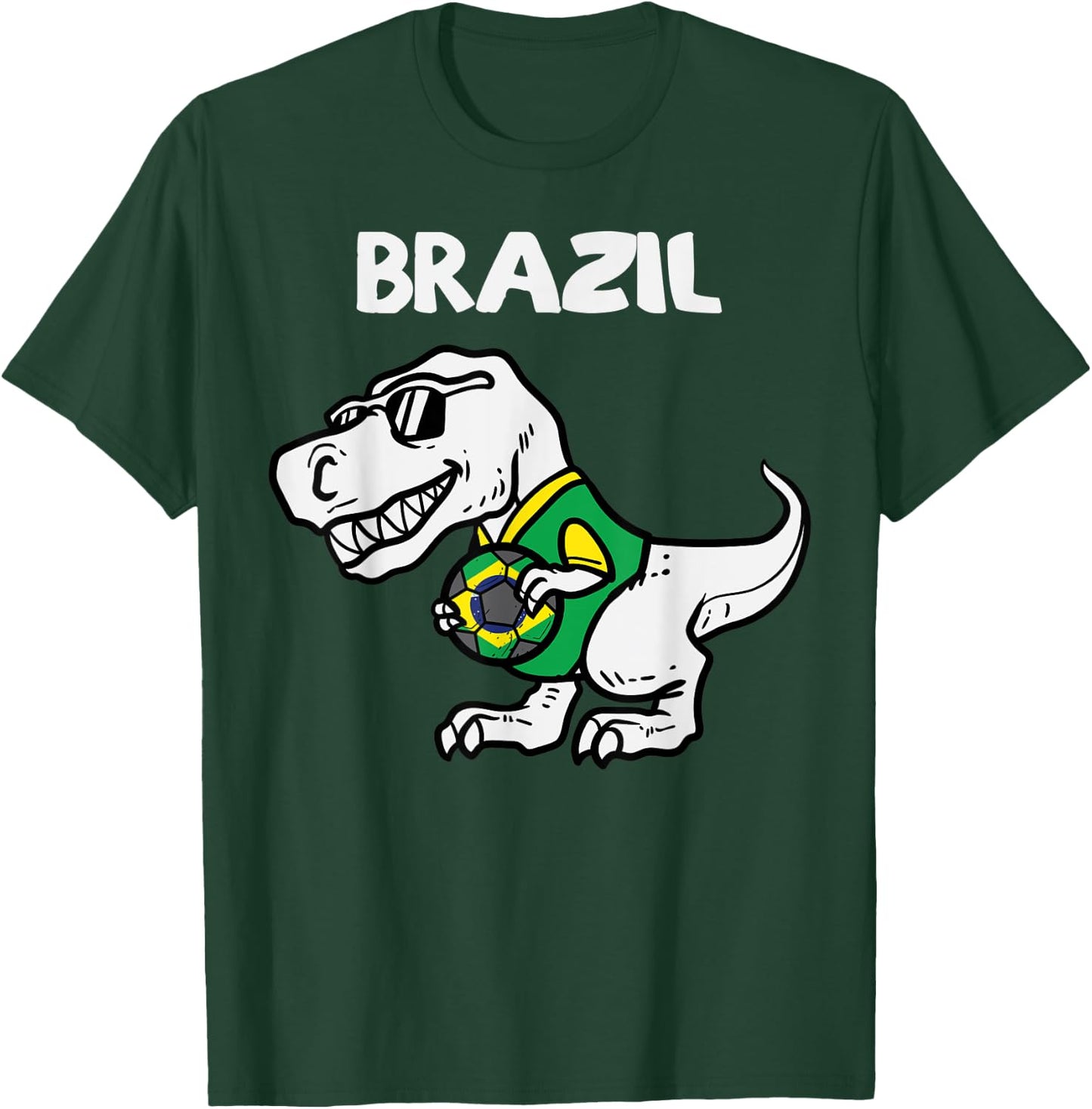 Brazil Trex Dino Brazilian Flag Soccer Fan Boys Kids Toddler T-Shirt - T-Shirt | Forest
