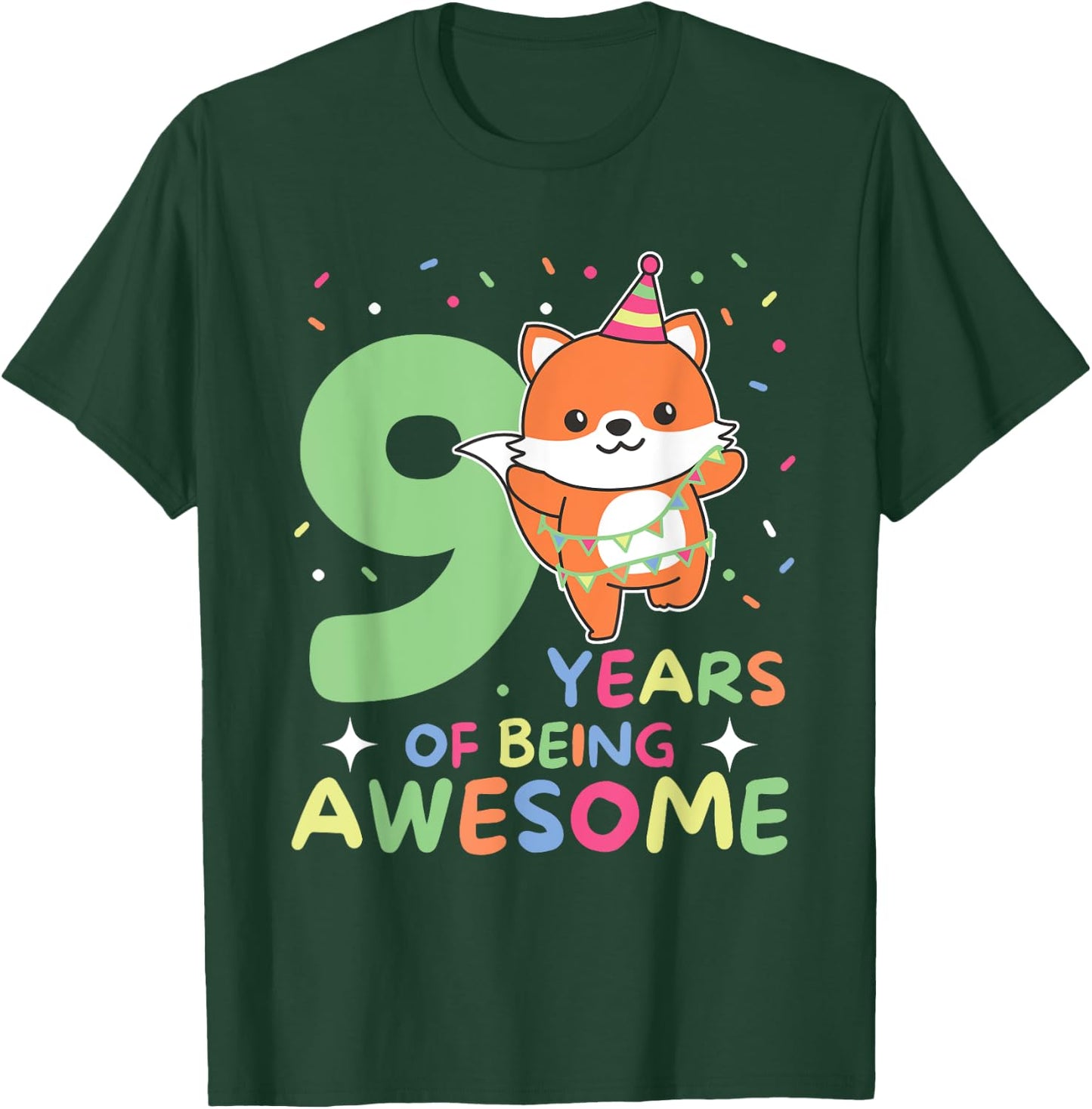 Fox 9th Birthday For Children Nine Years Old Fox T-Shirt - T-Shirt | Forest