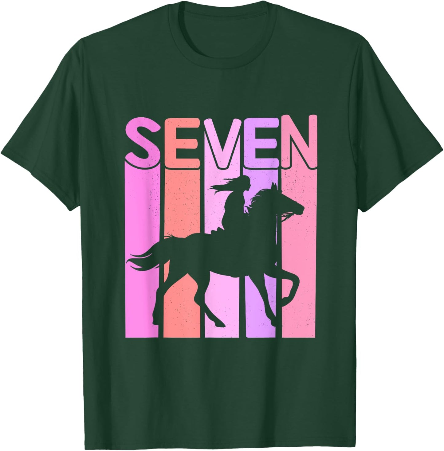 Horse Girl 7th Birthday Horseback Riding 7 Year Old T-Shirt - T-Shirt | Forest