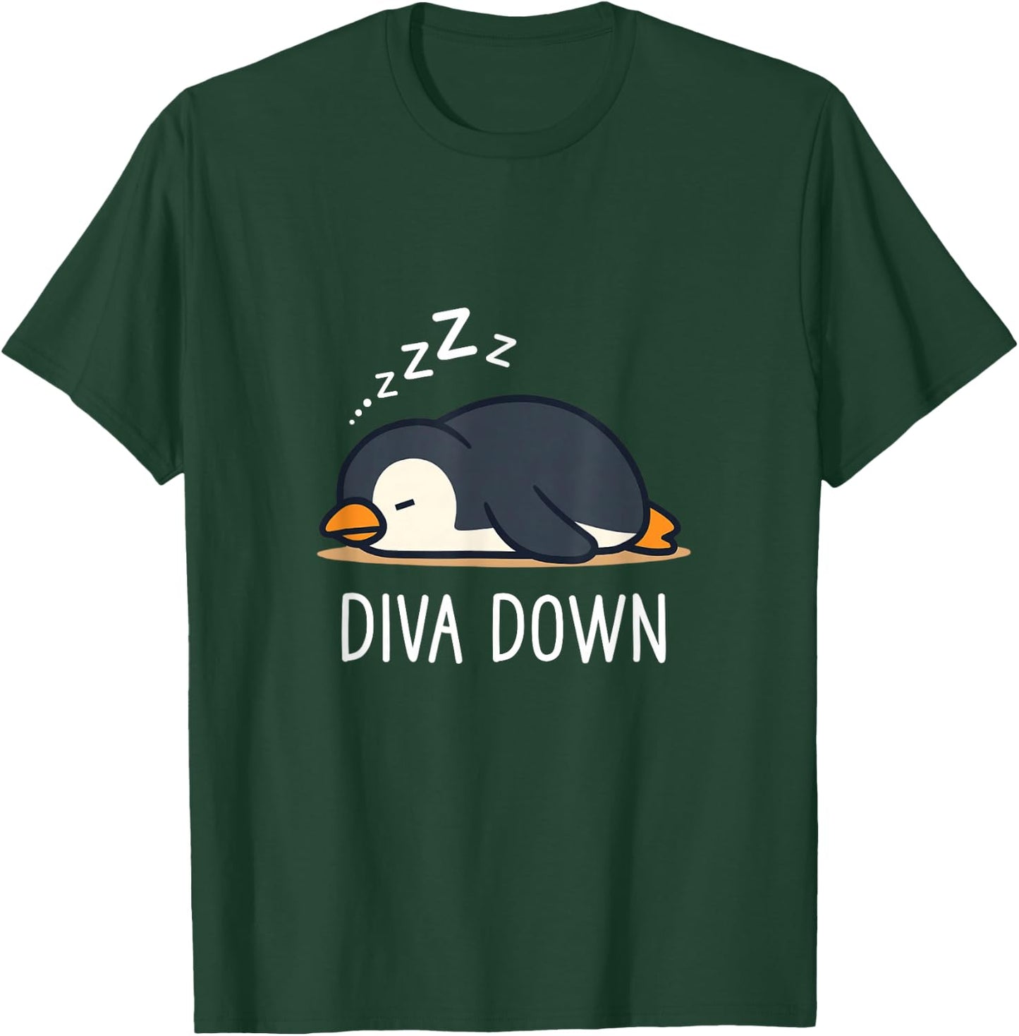Diva Down Sleeping Penguin Cute Funny Lazy T-Shirt - T-Shirt | Forest