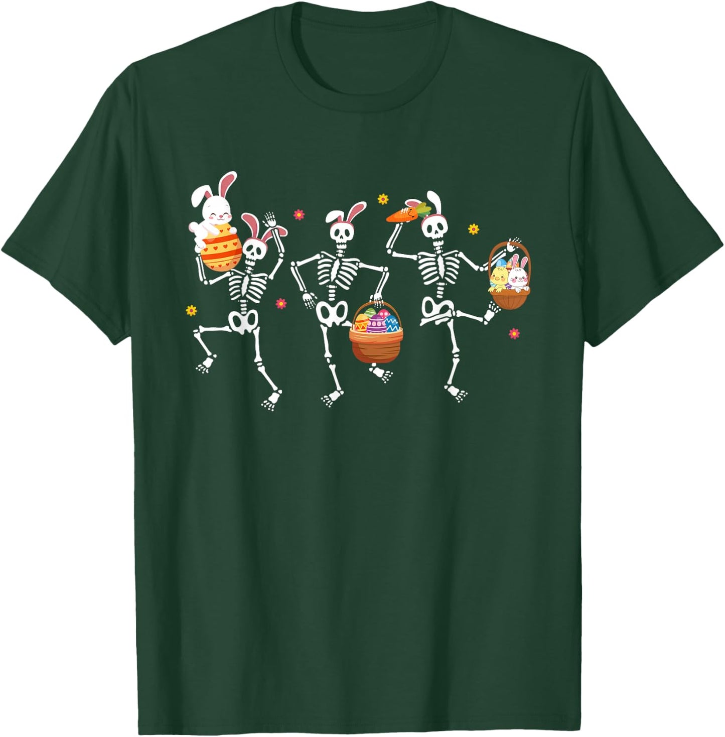 Bunny Skeleton Dancing Easter Basket Carrot Funny Easter Day T-Shirt - T-Shirt | Forest