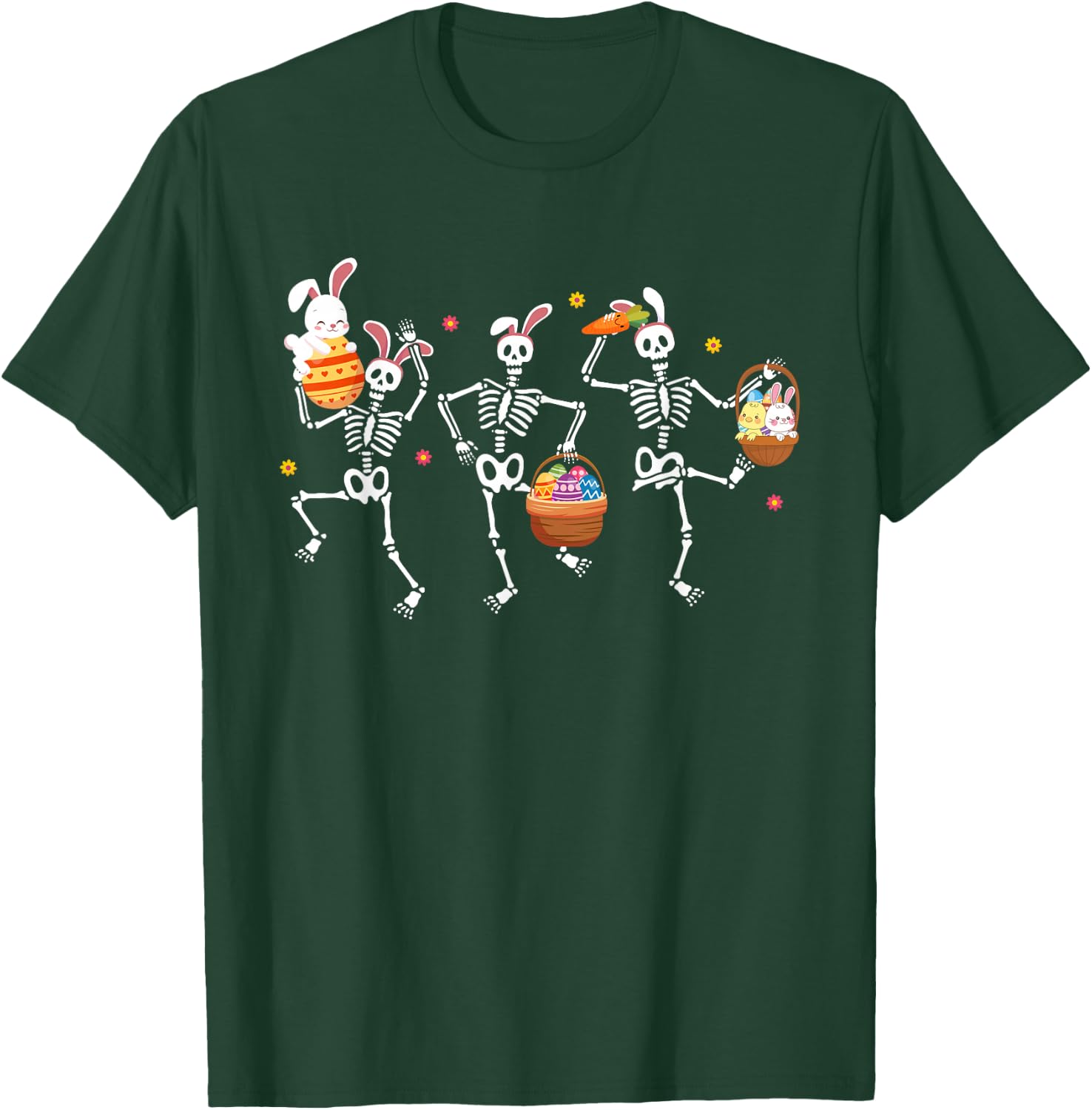 Bunny Skeleton Dancing Easter Basket Carrot Funny Easter Day T-Shirt - T-Shirt | Forest