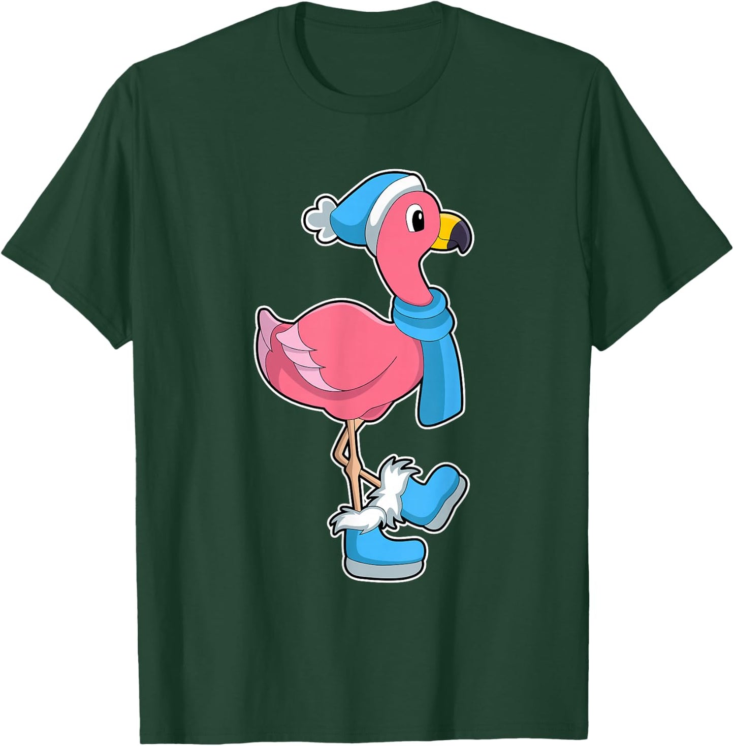 Flamingo Winter Scarf T-Shirt - T-Shirt | Forest
