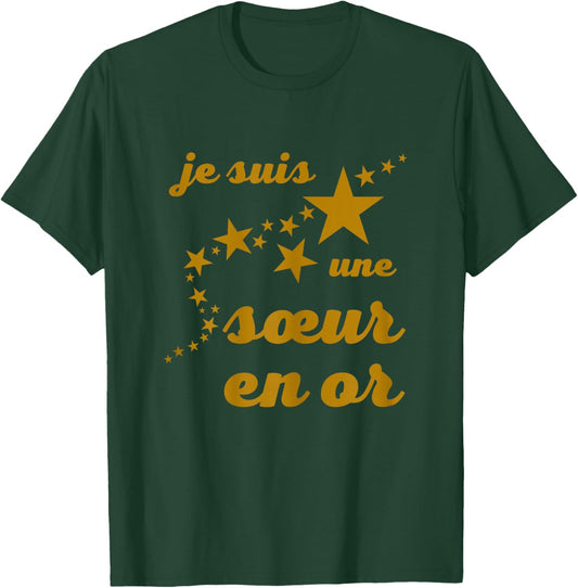 I am A Sister in Gold Fringed Gift Family Birthday , Black T-Shirt - T-Shirt | Forest