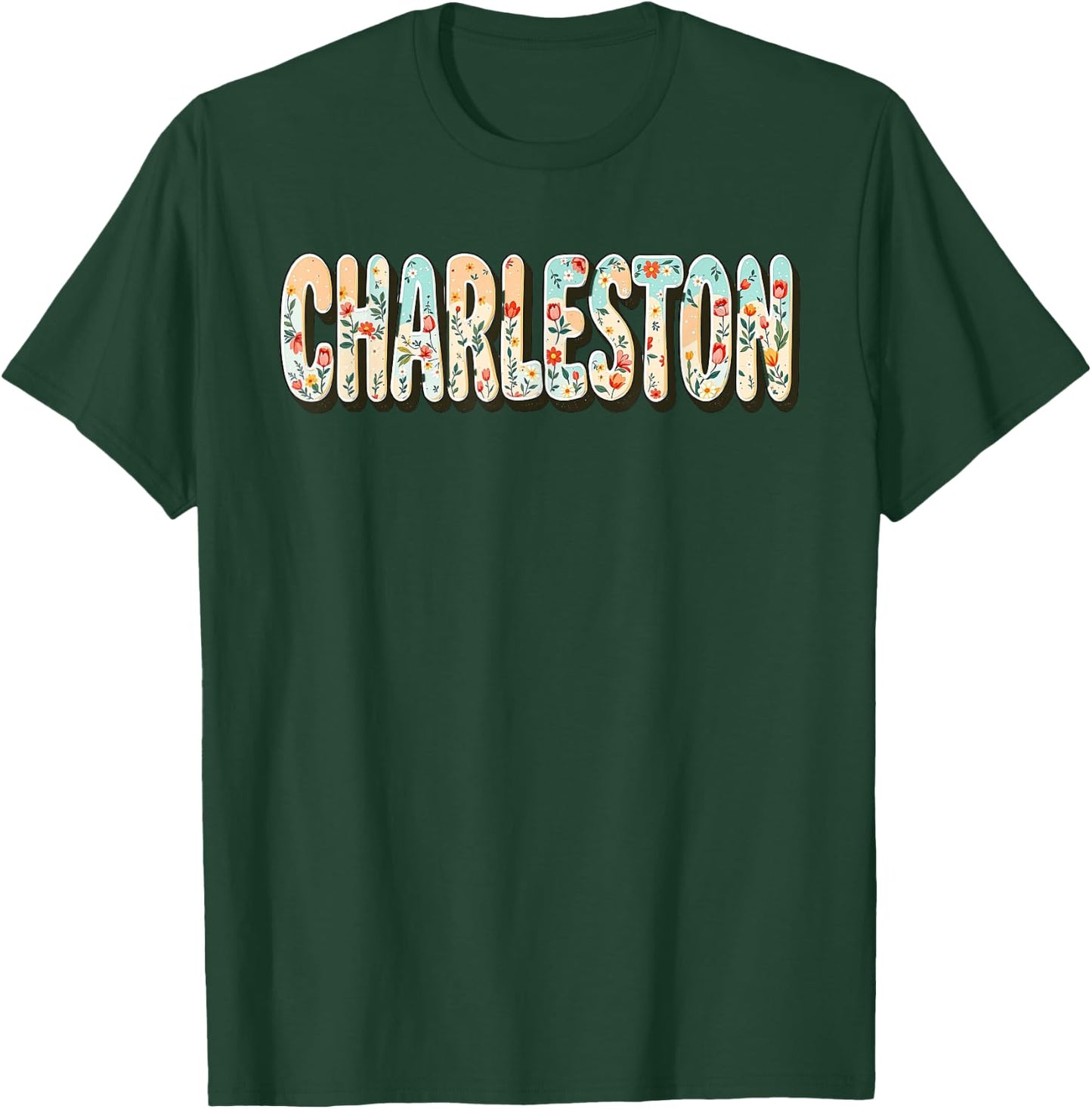 Charleston SC Bachelorette, Vintage 70s Retro Wildflowers T-Shirt - T-Shirt | Forest