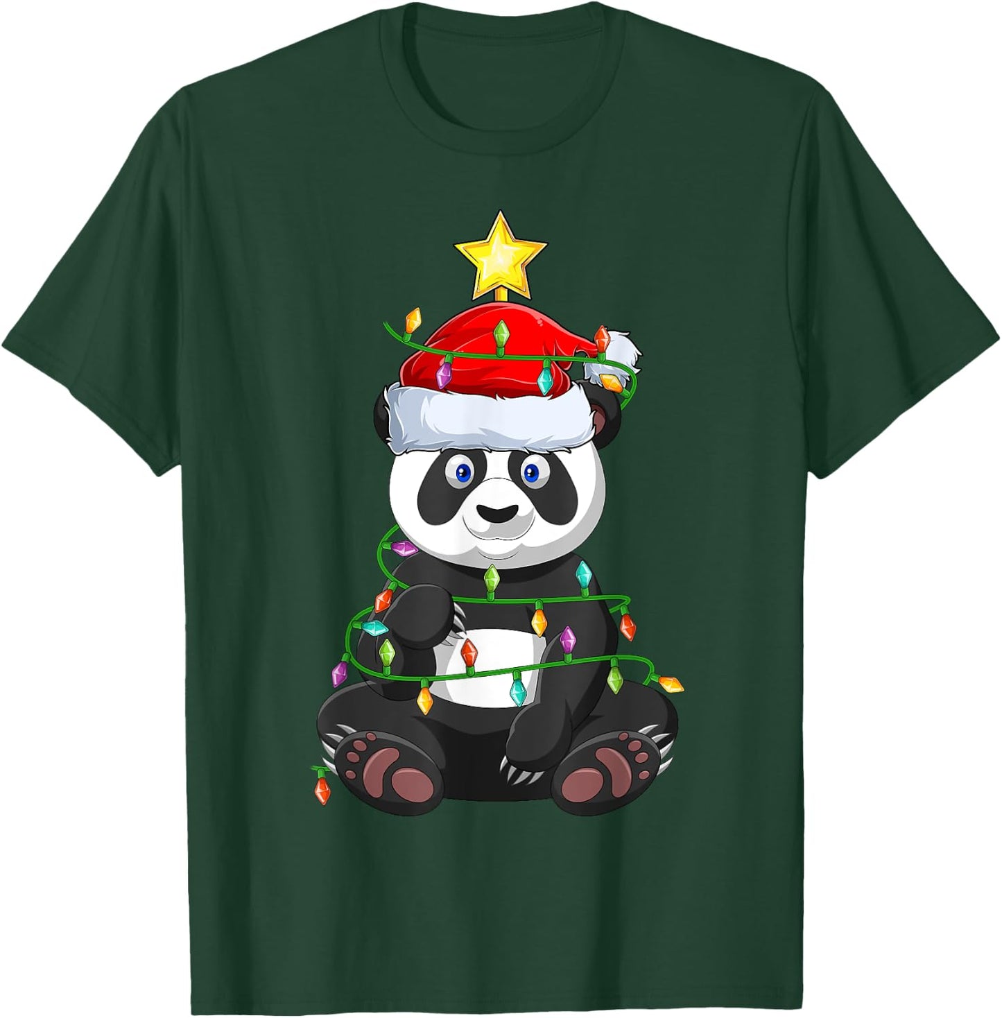 Panda Xmas Tree Lighting Santa Panda Christmas T-Shirt - T-Shirt | Forest