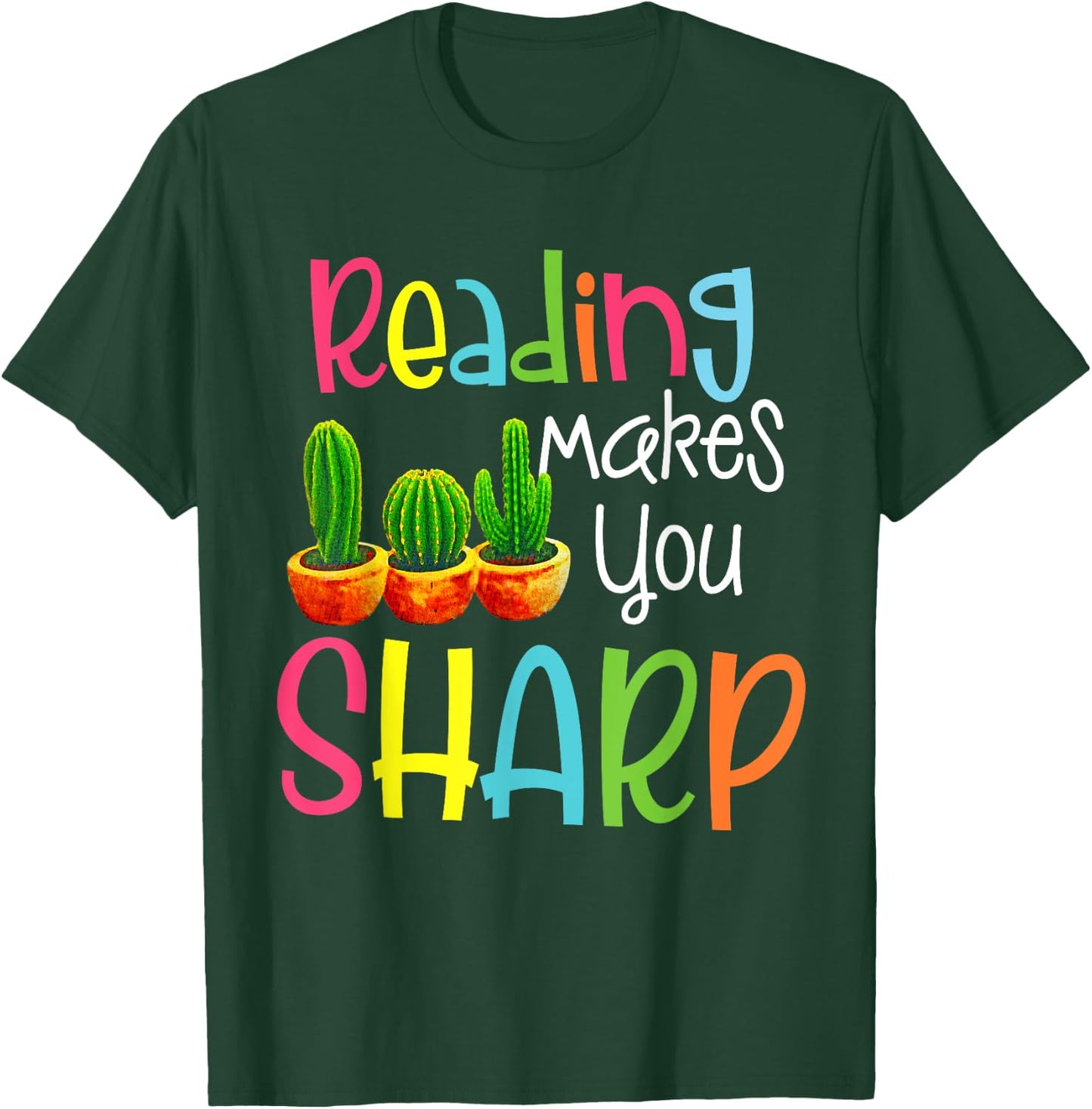 Reading Cactus ELA Teacher Sharp - Cute Reading Teacher Men Women Kids T-Shirt - T-Shirt | Forest
