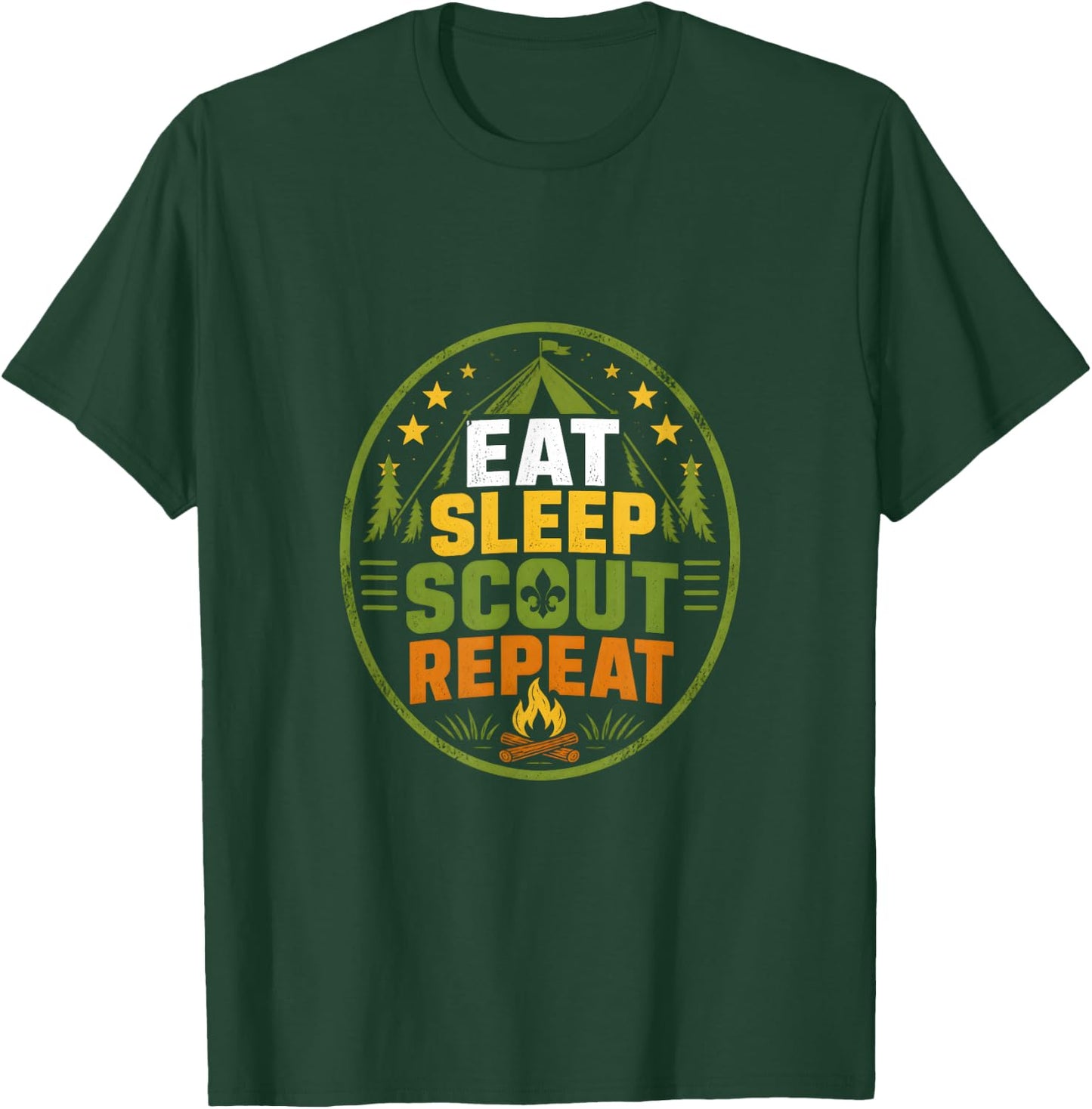 Eat Sleep Scout Repeat Scouts BSA Camp Badge T-Shirt - T-Shirt | Forest