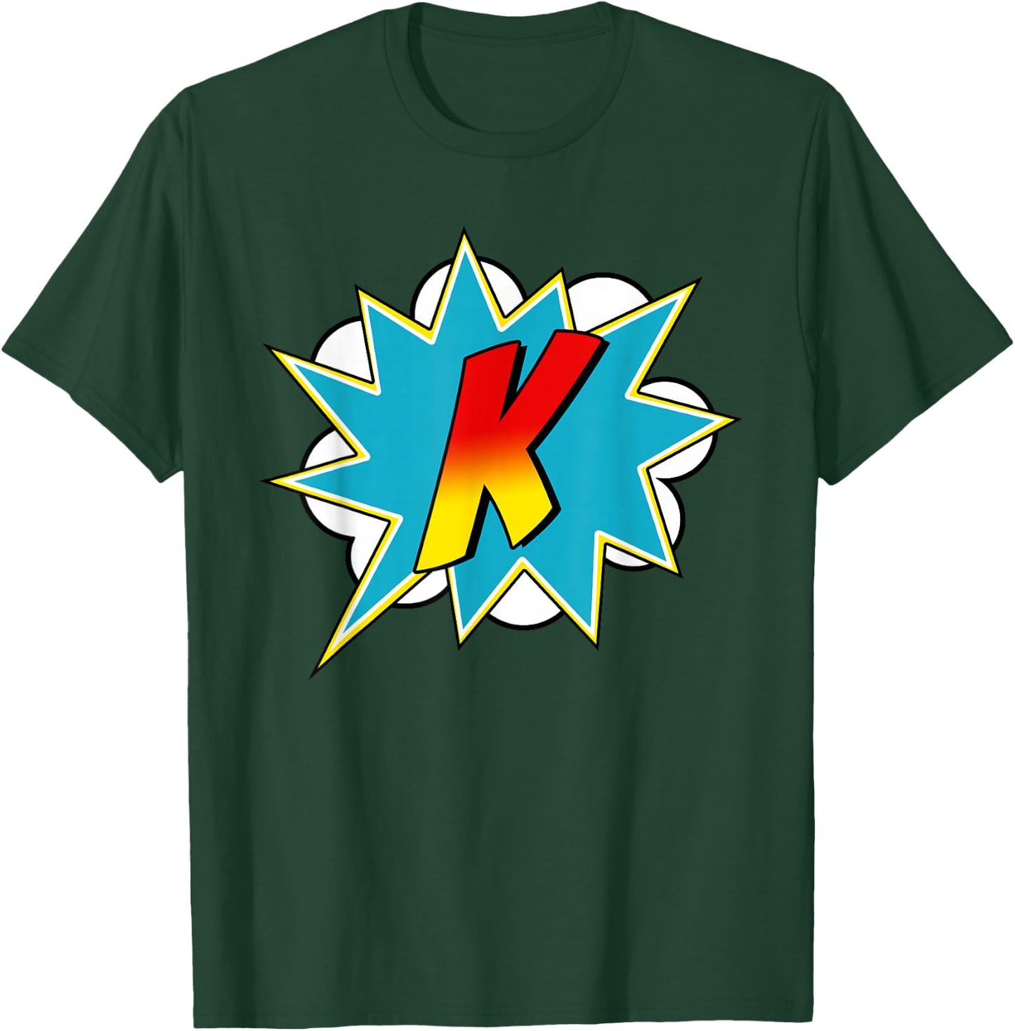 Letter K Superhero Name Comic Letter Retro Costume T-Shirt - T-Shirt | Forest
