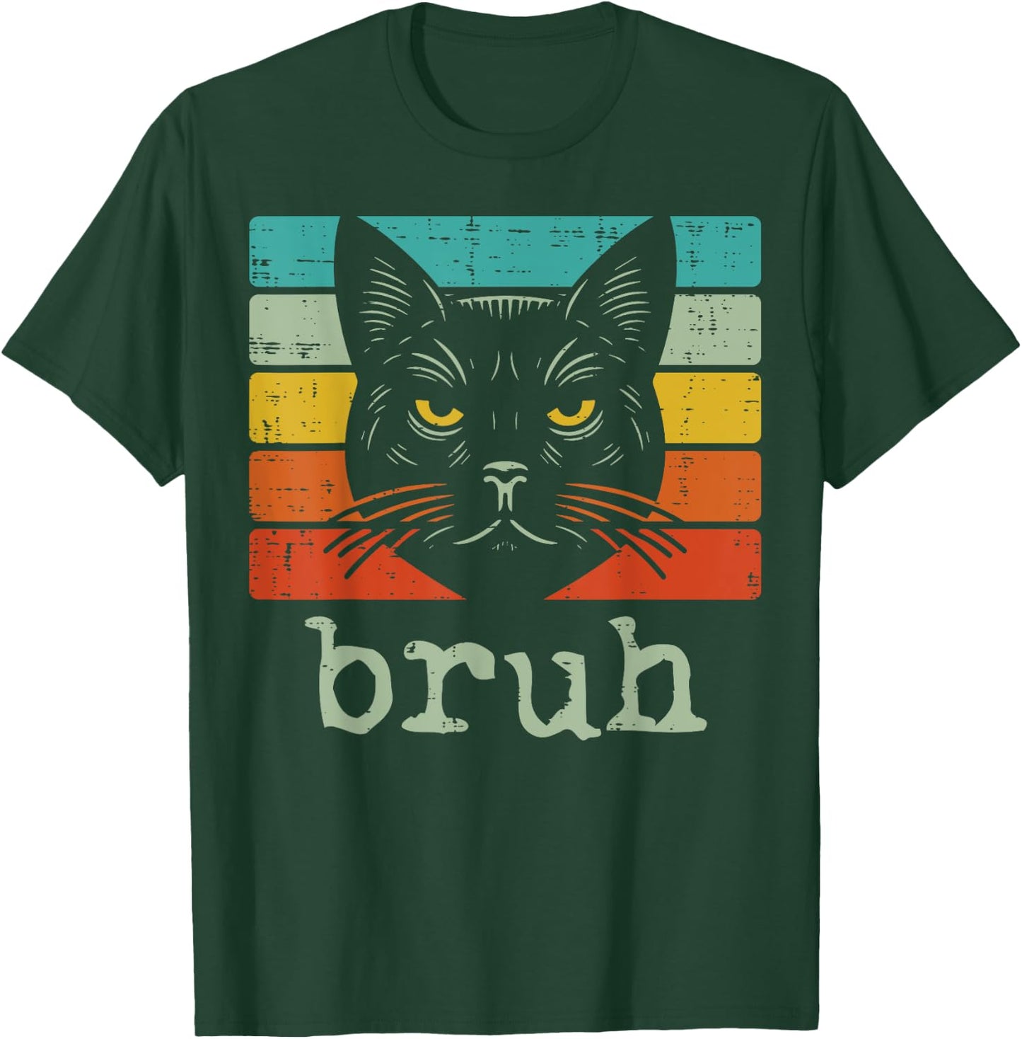 Black Cat Face Bruh Retro Funny Saying Meme Women Men Kids T-Shirt - T-Shirt | Forest