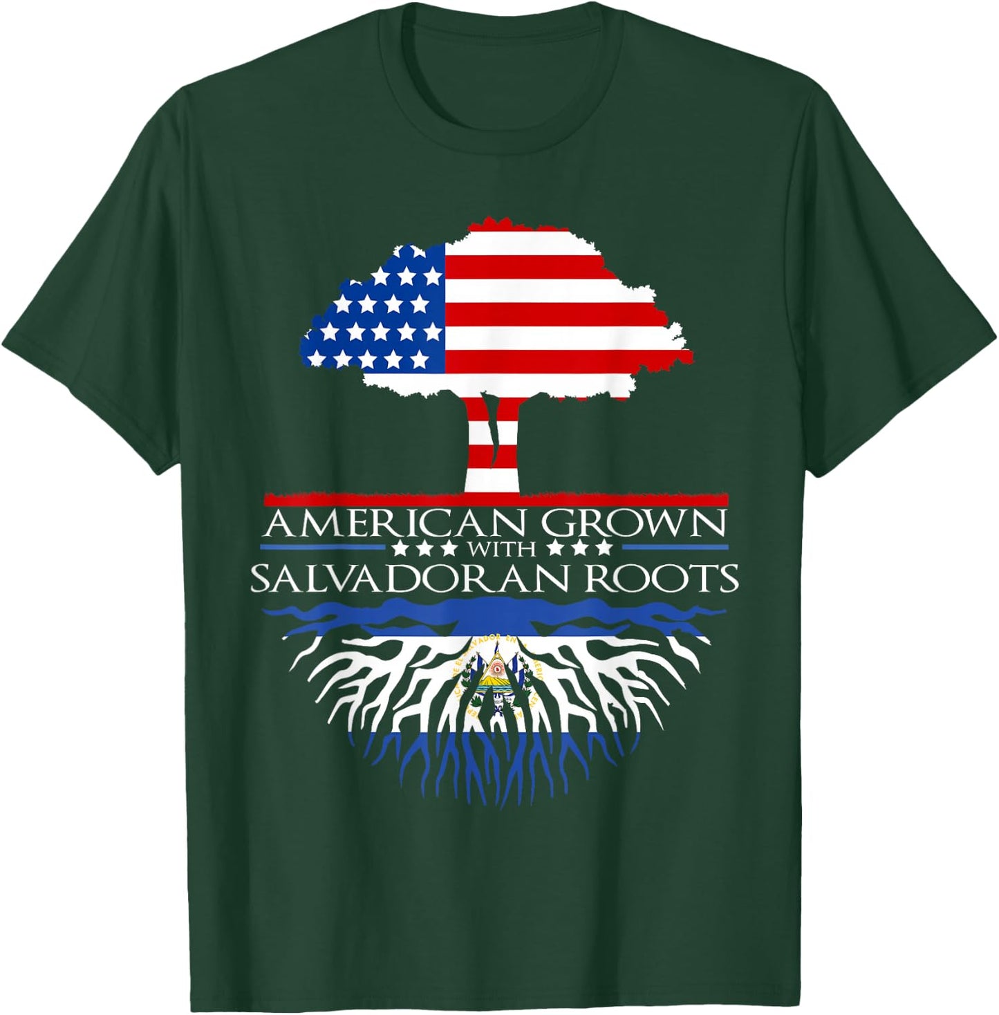 Salvadoran Roots American Grown Tree Flag USA El Salvador T-Shirt - T-Shirt | Forest