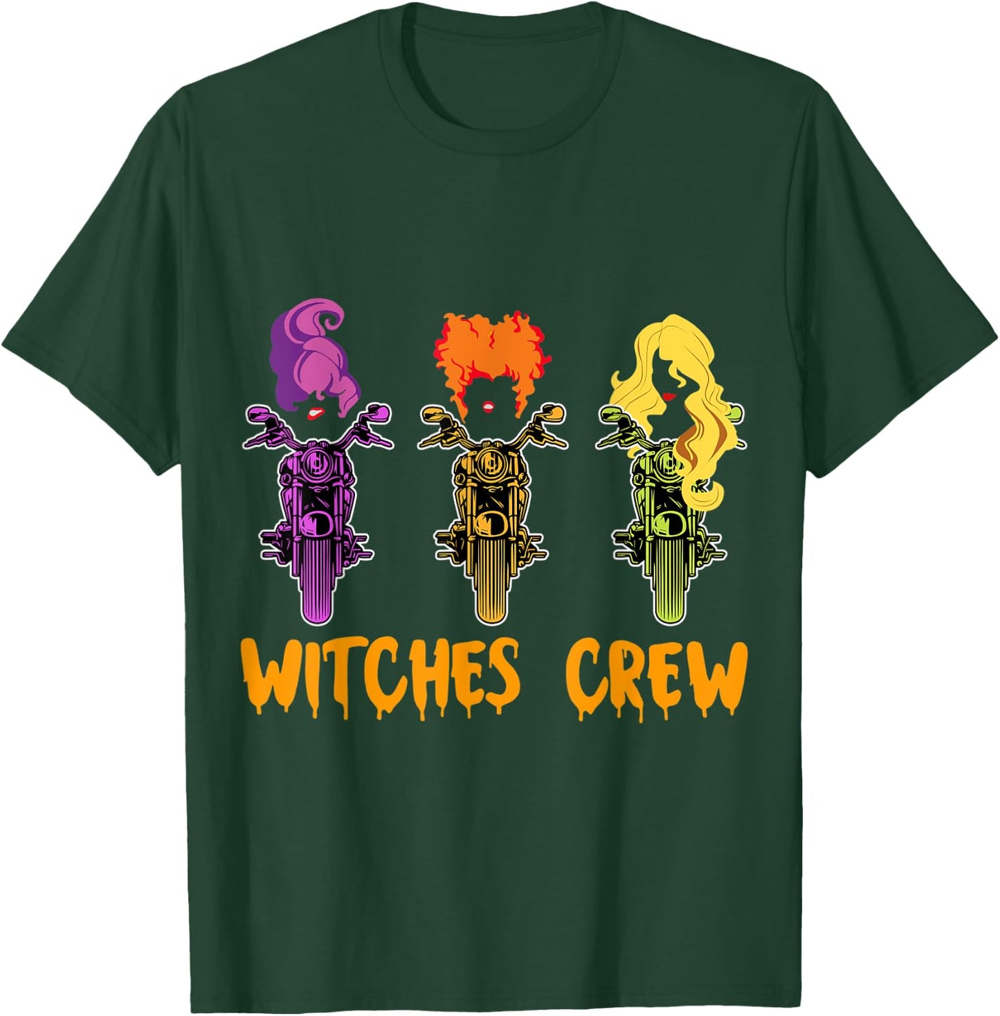Witches Crew With Chopper Motorcycle for Halloween T-Shirt - T-Shirt | Forest