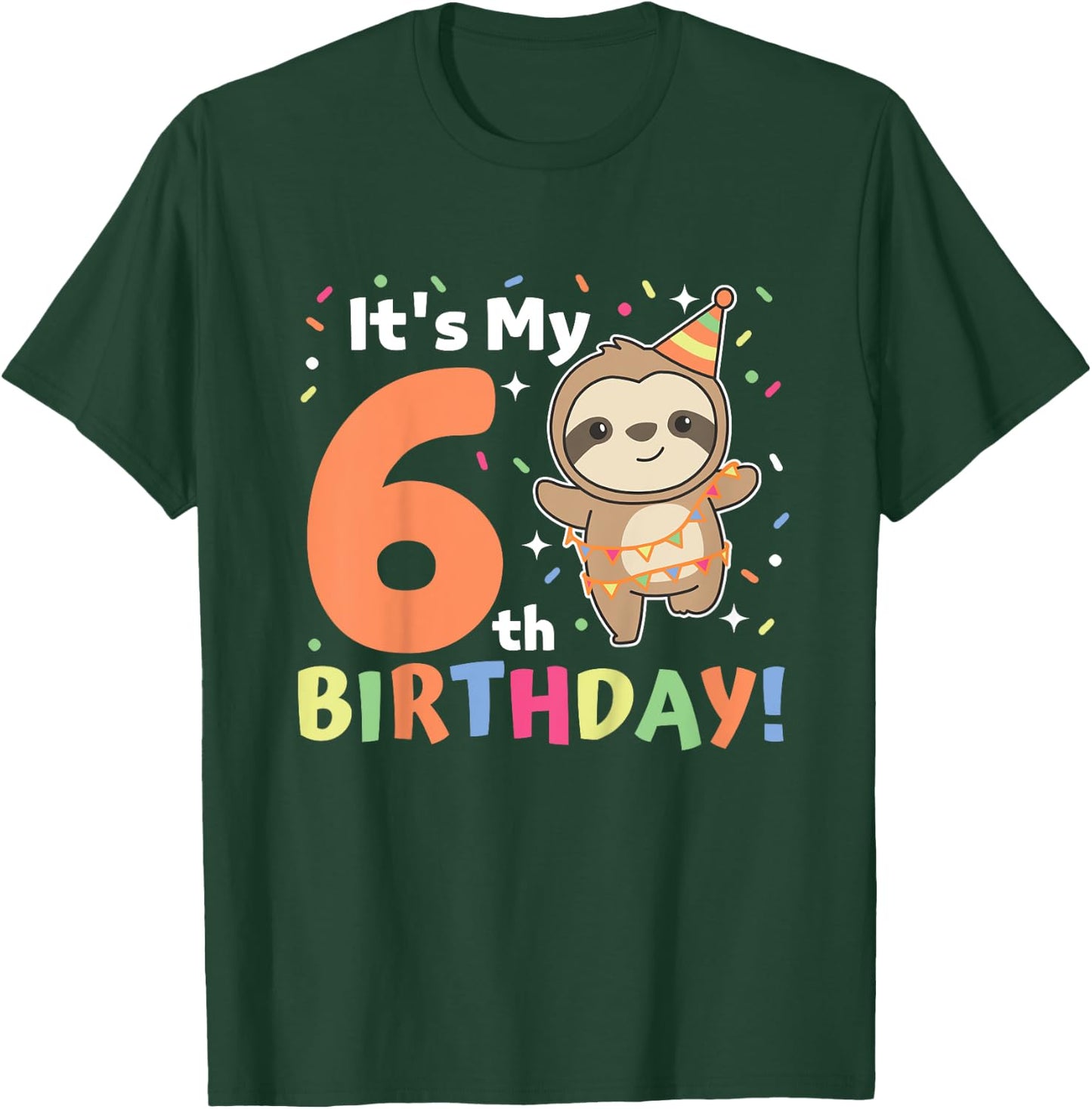 Kids Sloth For 6th Birthday Kids Six Year Old Sloth T-Shirt - T-Shirt | Forest