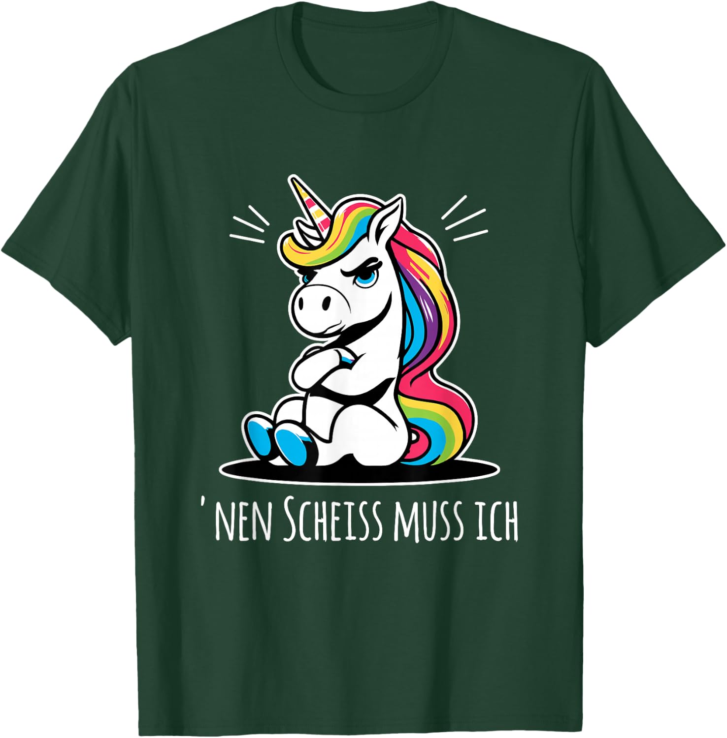 Funny Unicorn with Cheeky Saying 'nen Scheiss muss ich , black T-Shirt - T-Shirt | Forest