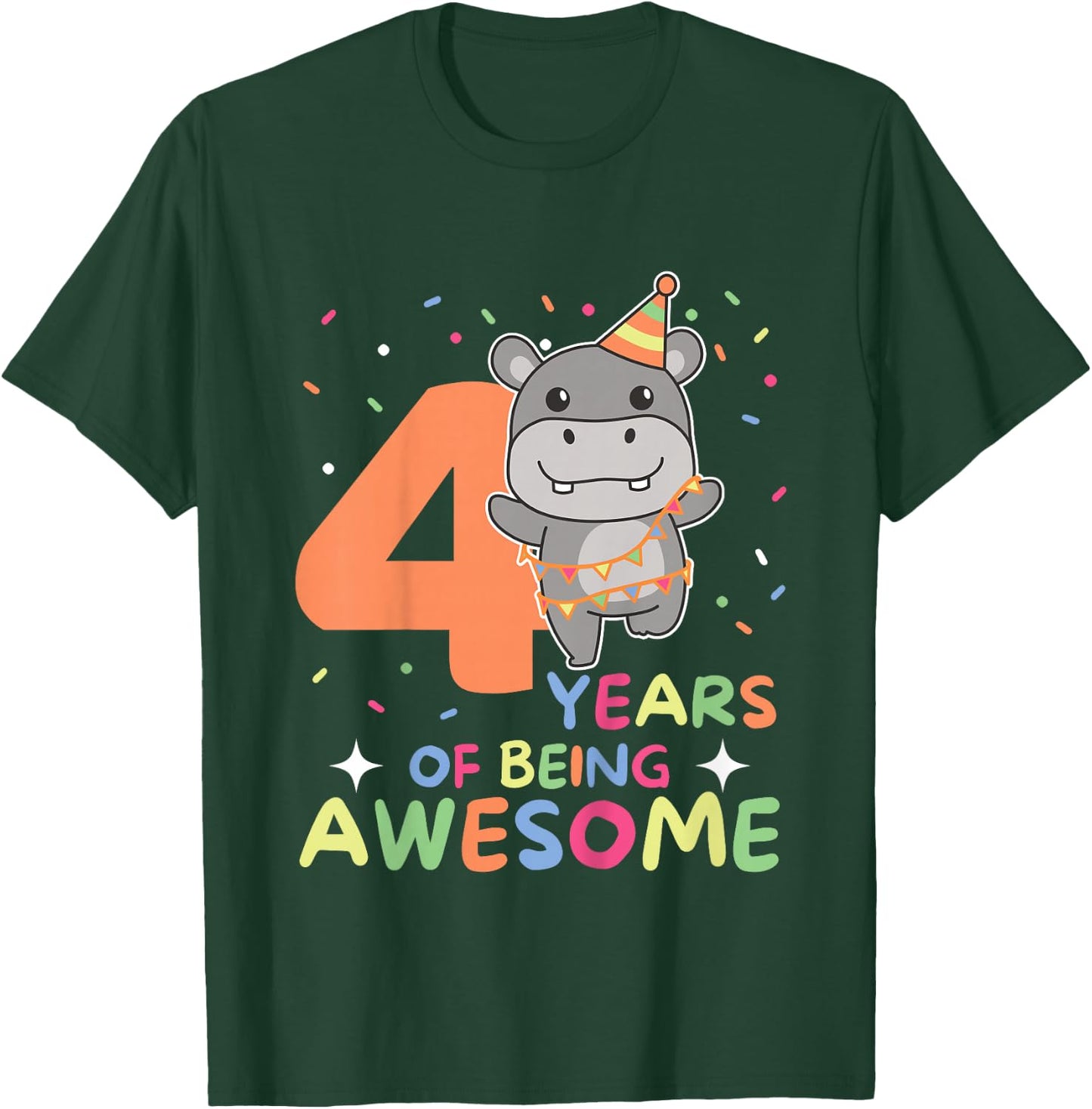 Kids Hippo 4th Birthday For Kids Four Years Old T-Shirt - T-Shirt | Forest
