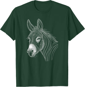 Line Art Donkey Donkeys , Black, S T-Shirt - T-Shirt | Forest