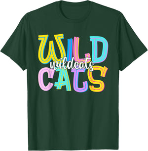 Wildcats School Spirit Groovy Back to School Girls T-Shirt - T-Shirt | Forest