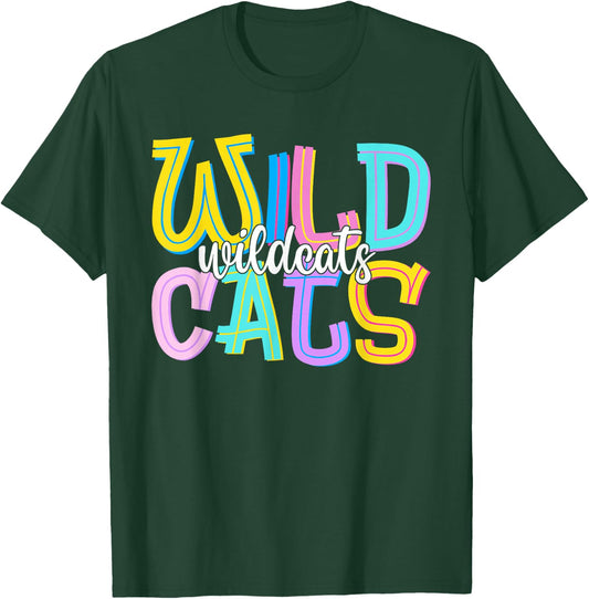 Wildcats School Spirit Groovy Back to School Girls T-Shirt - T-Shirt | Forest