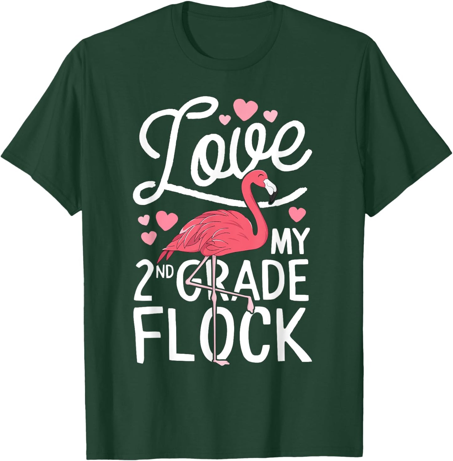 Love My 2nd Grade Flock Flamingo Teacher Elementary Gift T-Shirt - T-Shirt | Forest